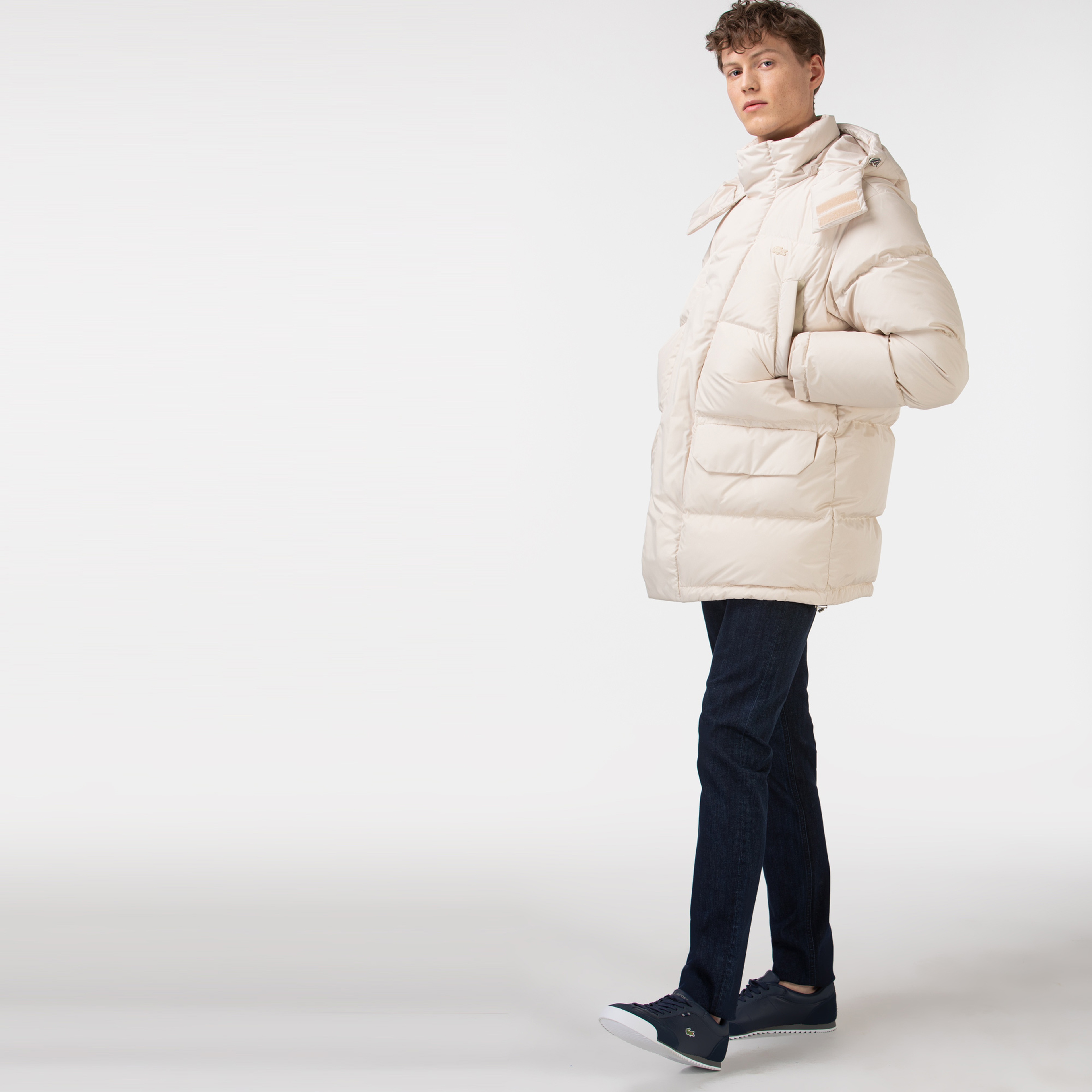 Lacoste Erkek Kapitone Kapüşonlu Açık Bej Mont