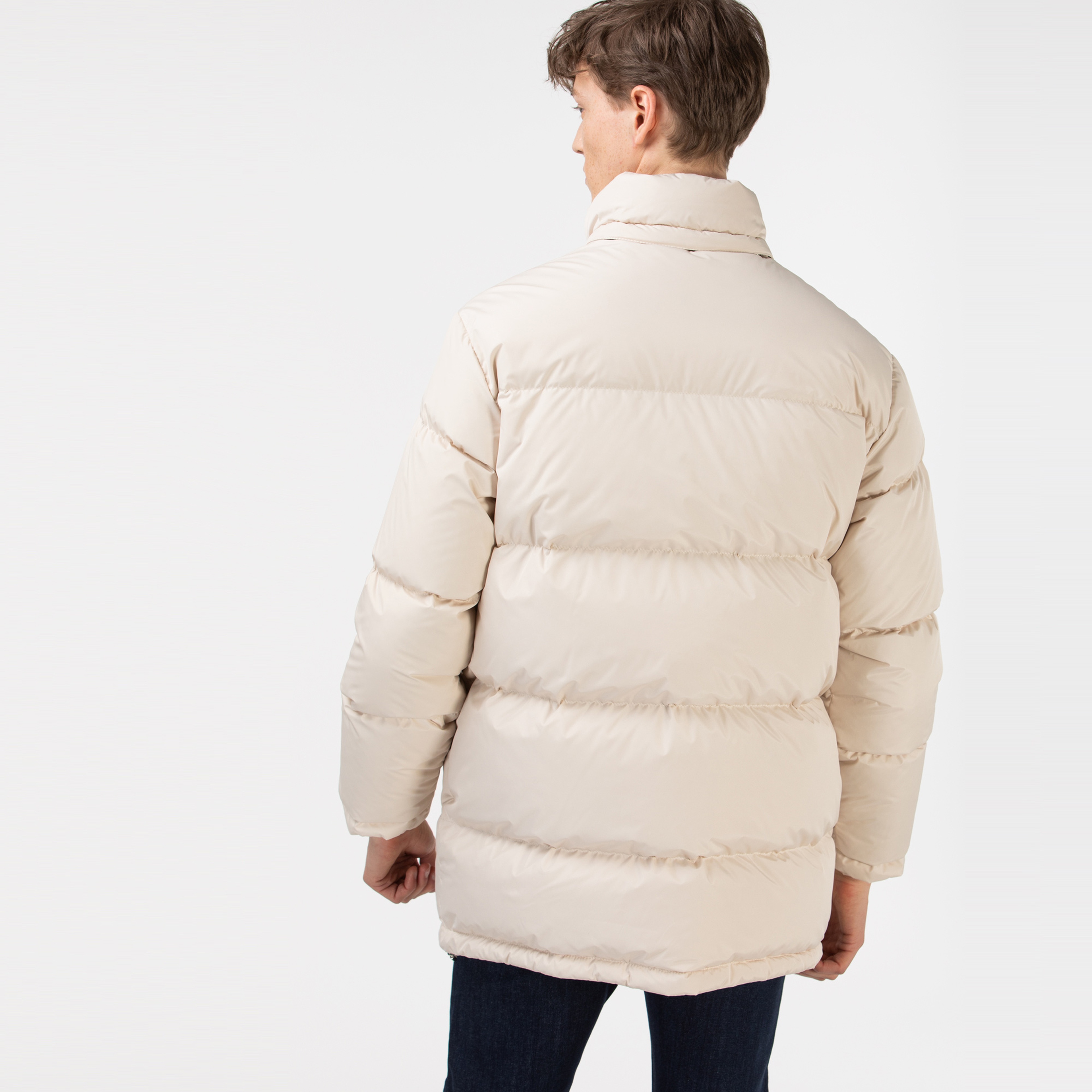 Lacoste Erkek Kapitone Kapüşonlu Açık Bej Mont