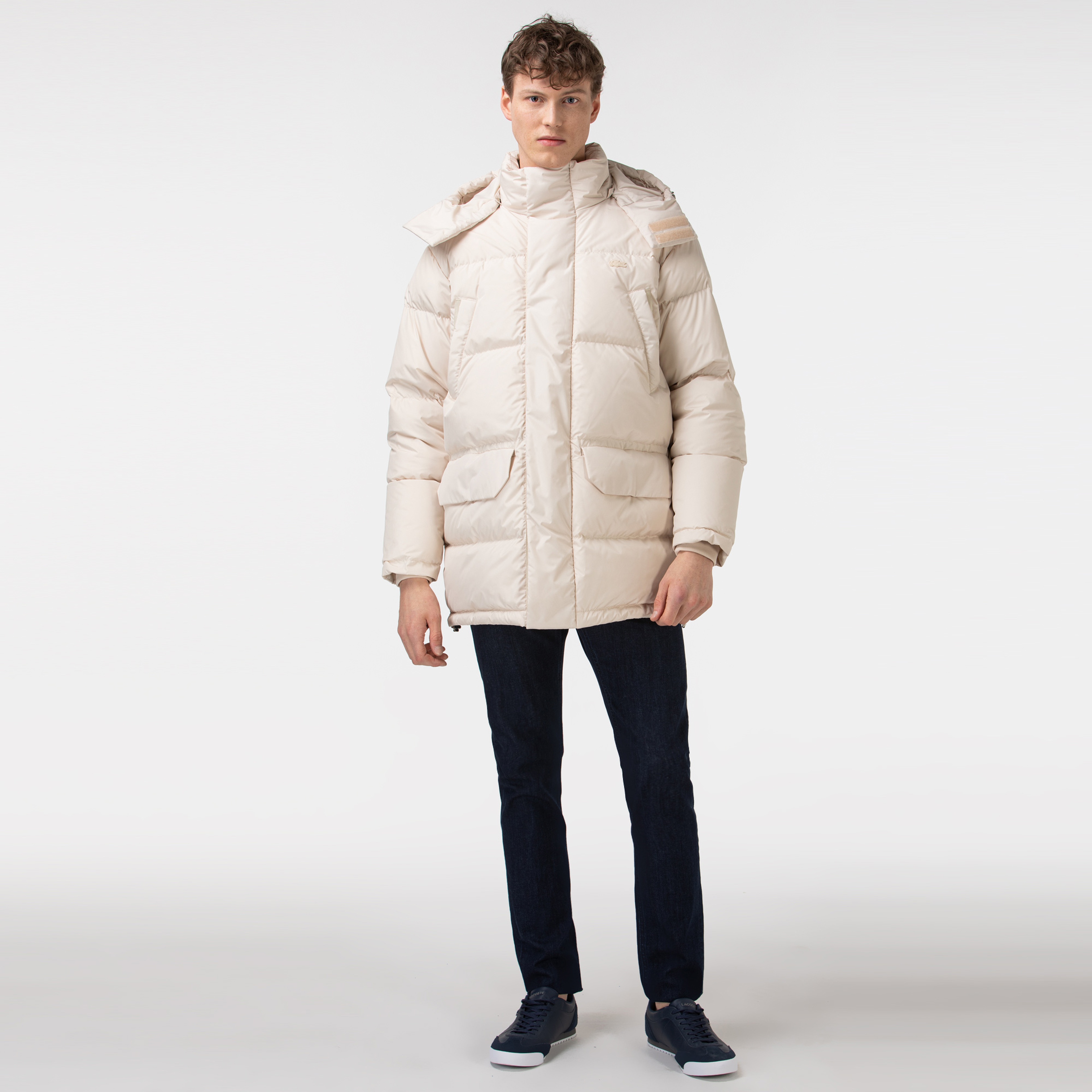 Lacoste Erkek Kapitone Kapüşonlu Açık Bej Mont