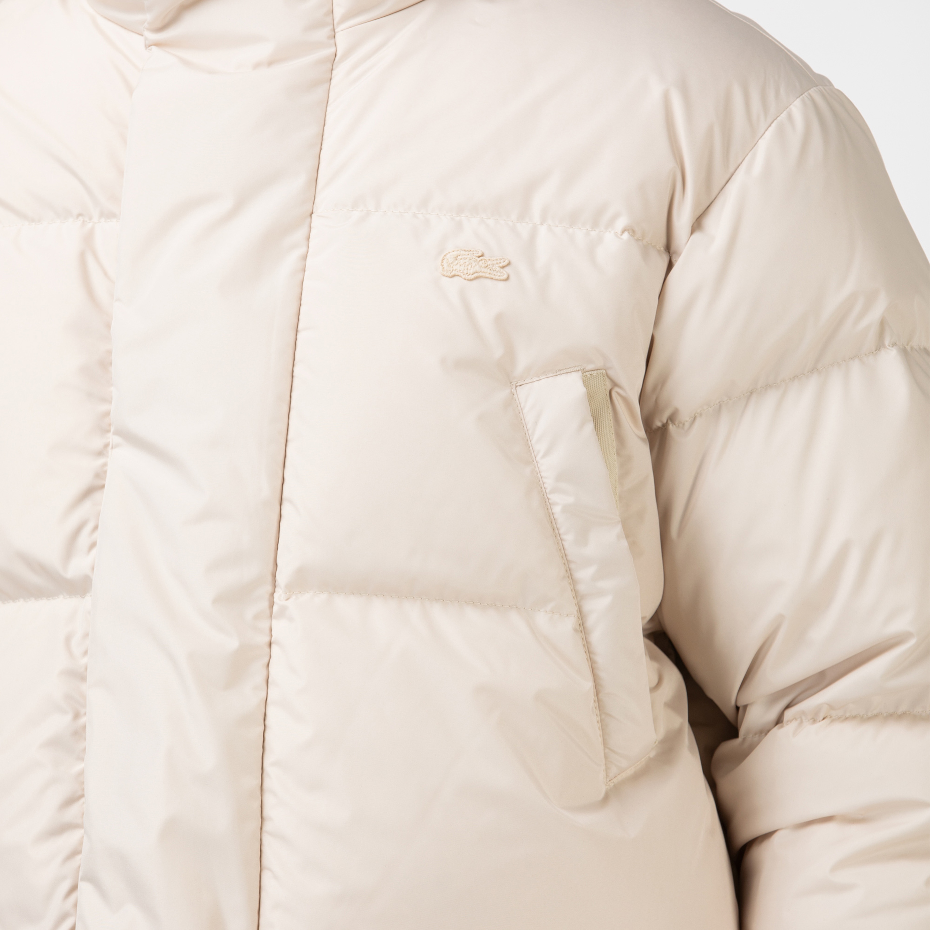 Lacoste Erkek Kapitone Kapüşonlu Açık Bej Mont