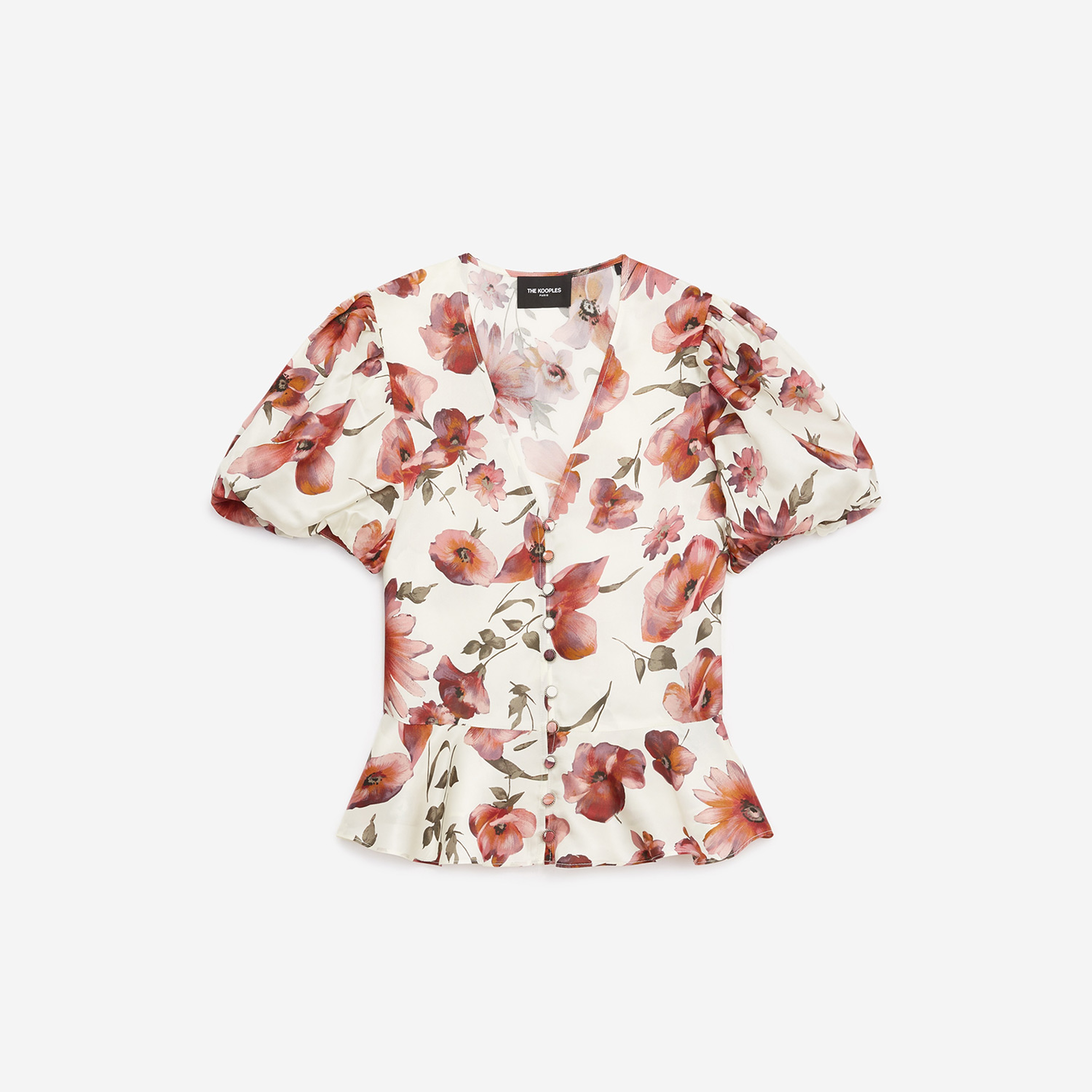 The Kooples Çiçek Desenli Kadın Krem V Yaka Bluz