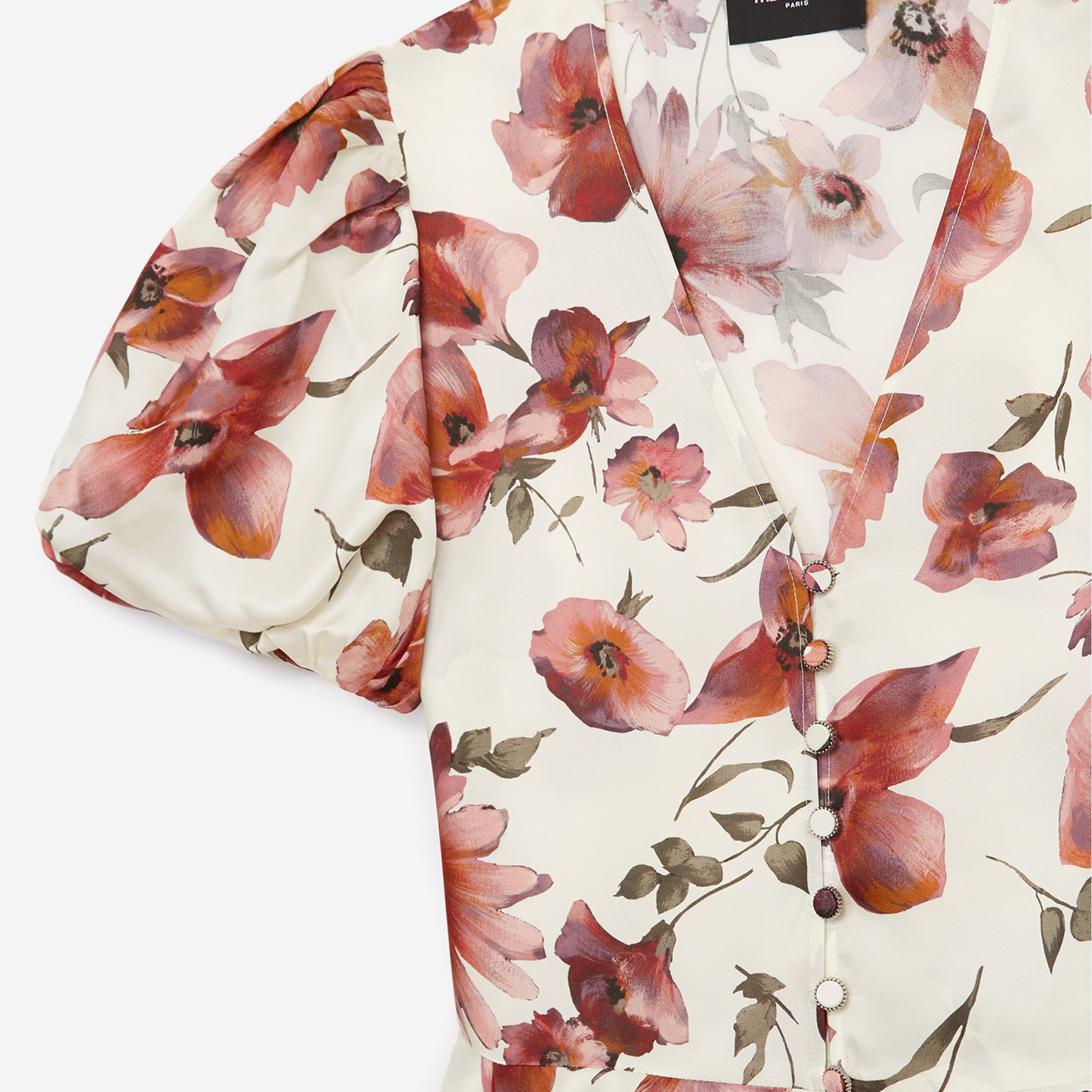 The Kooples Çiçek Desenli Kadın Krem V Yaka Bluz