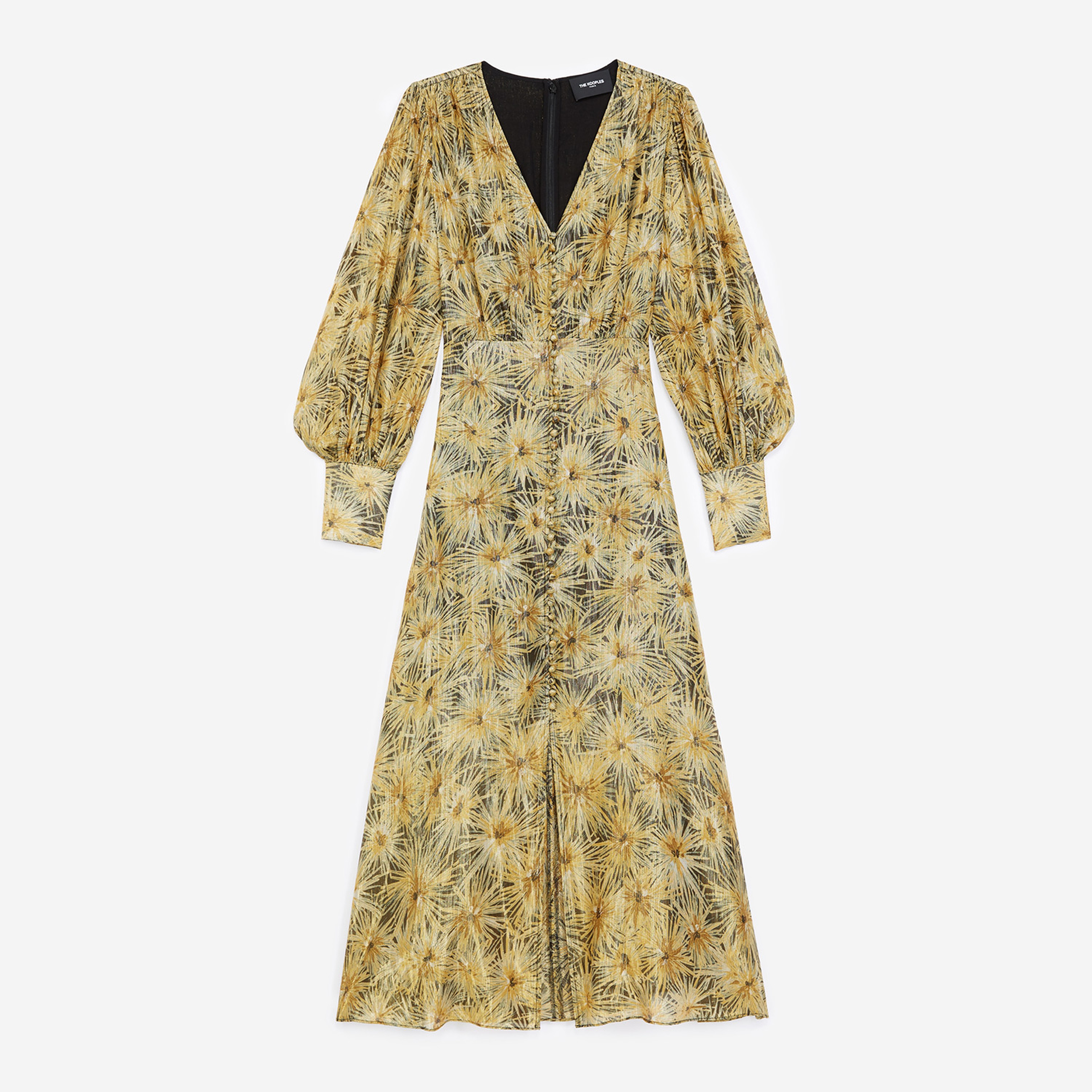The Kooples Kadın Uzun Düğmeli Sarı V Yaka Elbise