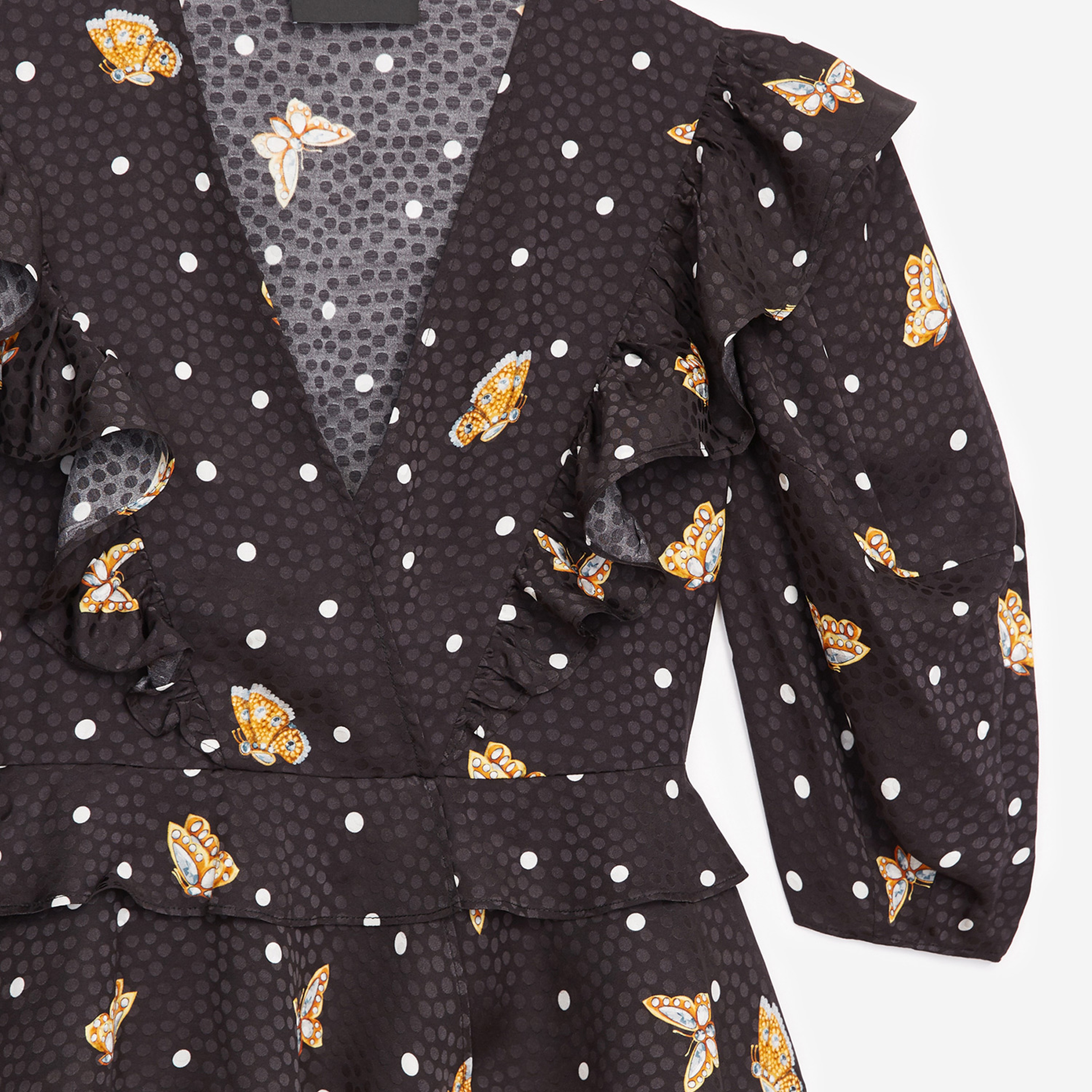 The Kooples Kelebek Desenli Kadın Siyah V Yaka Bluz