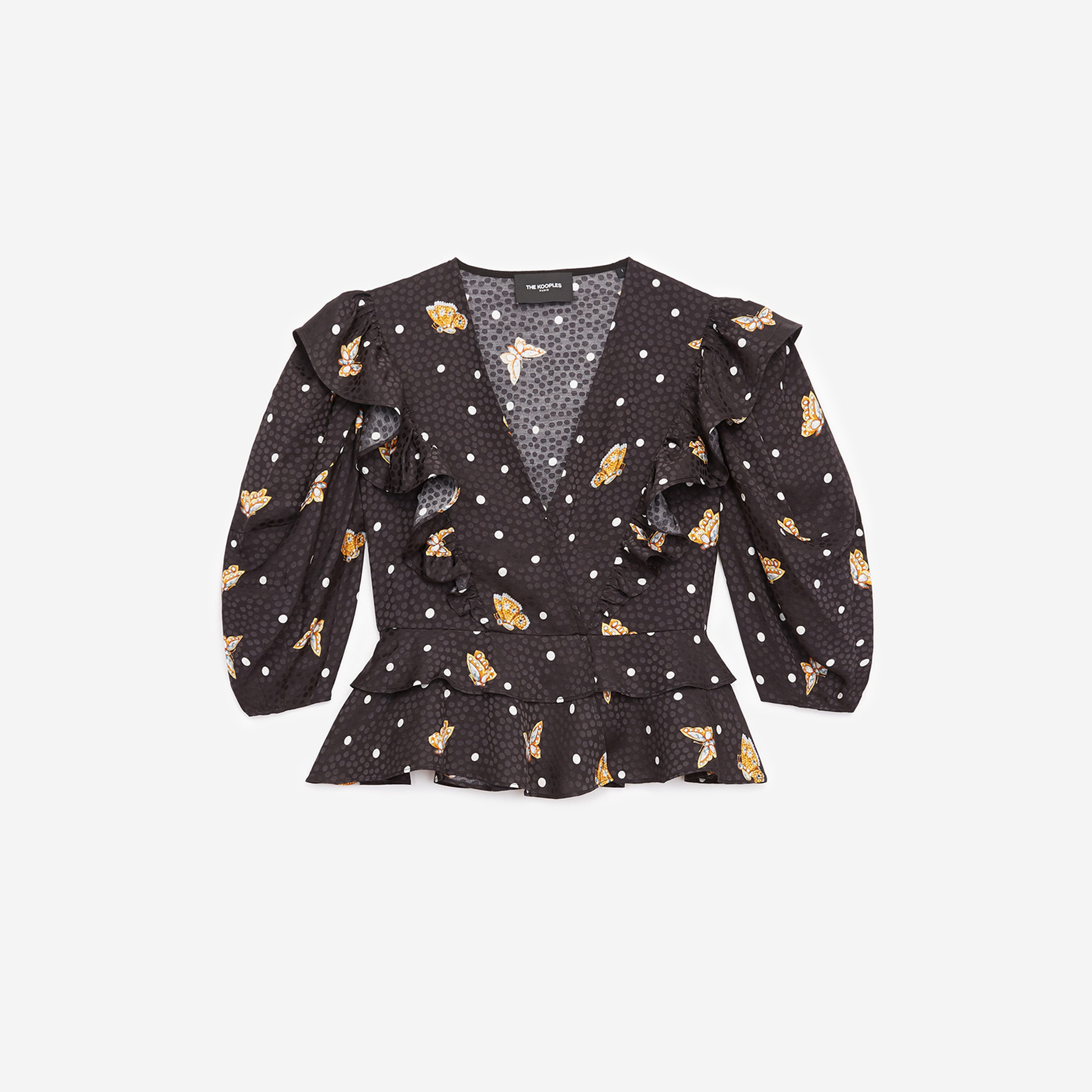 The Kooples Kelebek Desenli Kadın Siyah V Yaka Bluz