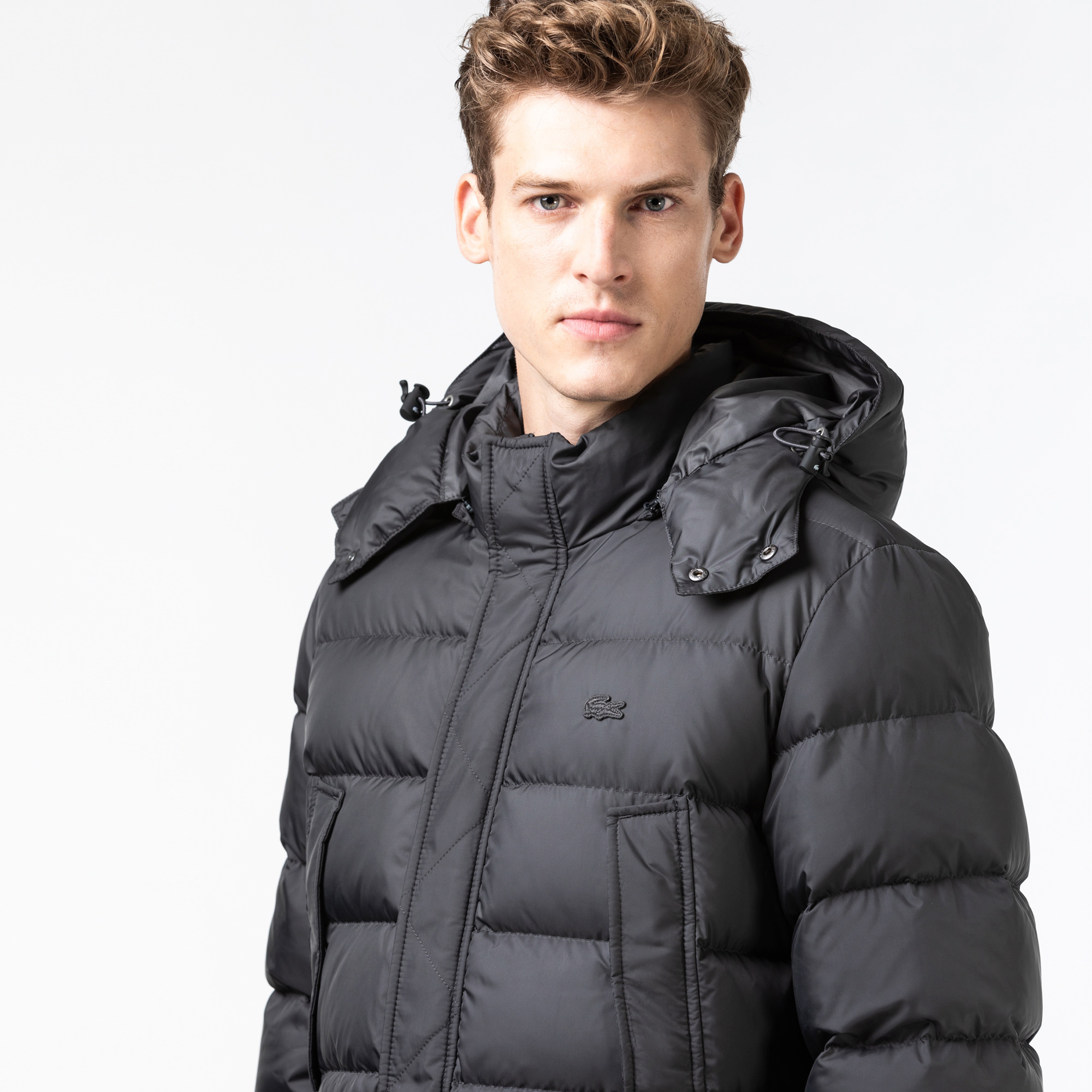 Lacoste Erkek Kapitone Kapüşonlu Gri Mont