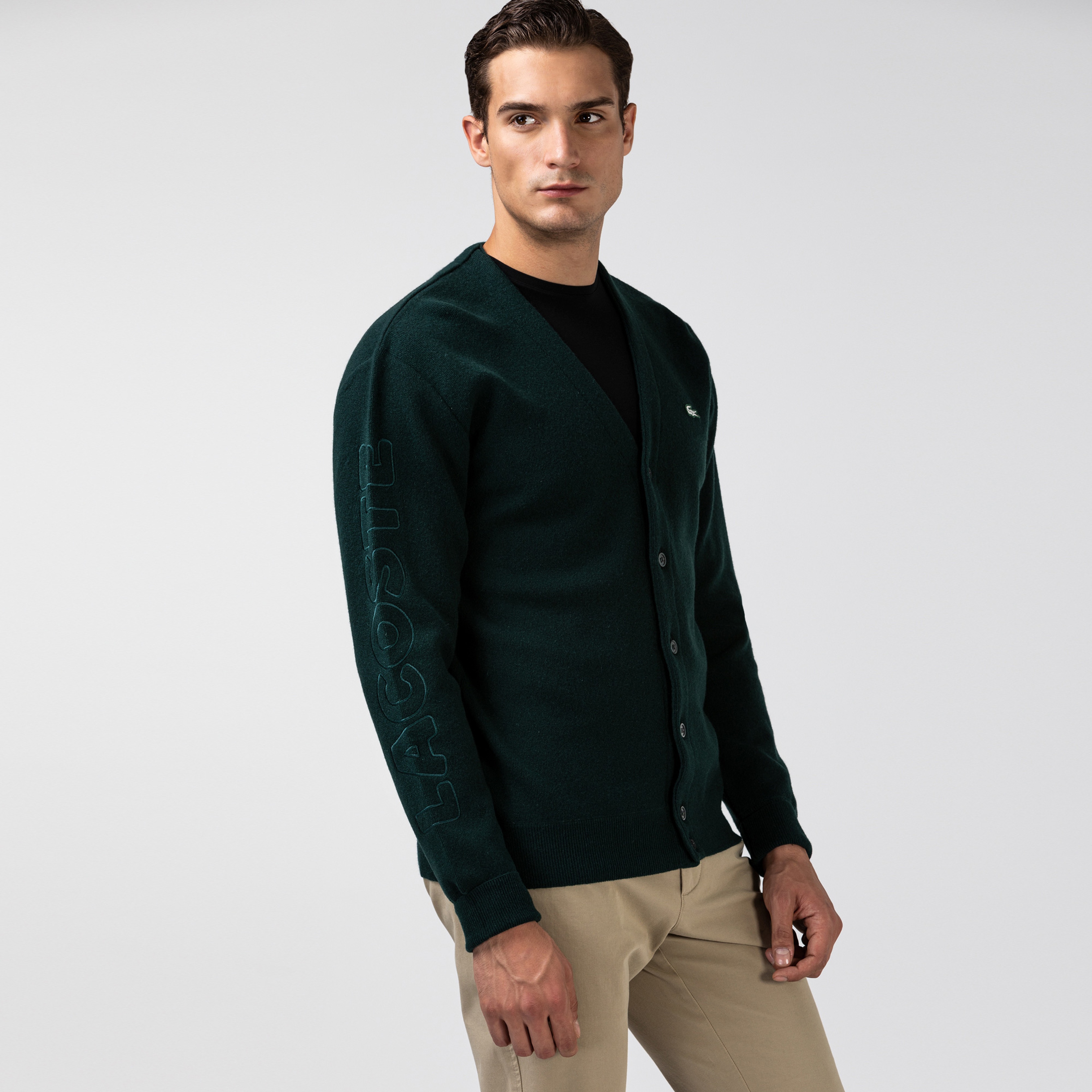 Lacoste L!VE Erkek Uzun Kollu Baskılı Haki Hırka