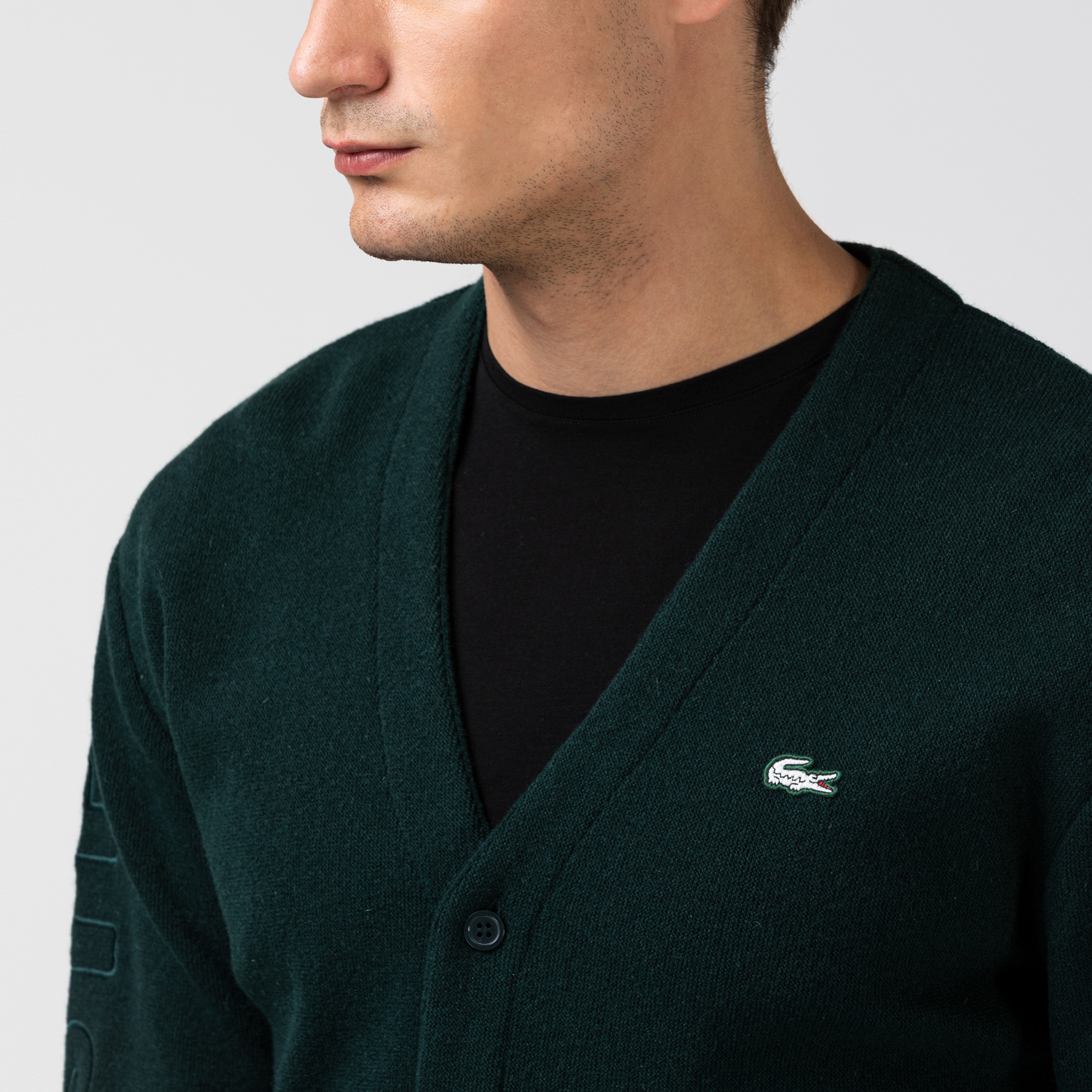 Lacoste L!VE Erkek Uzun Kollu Baskılı Haki Hırka