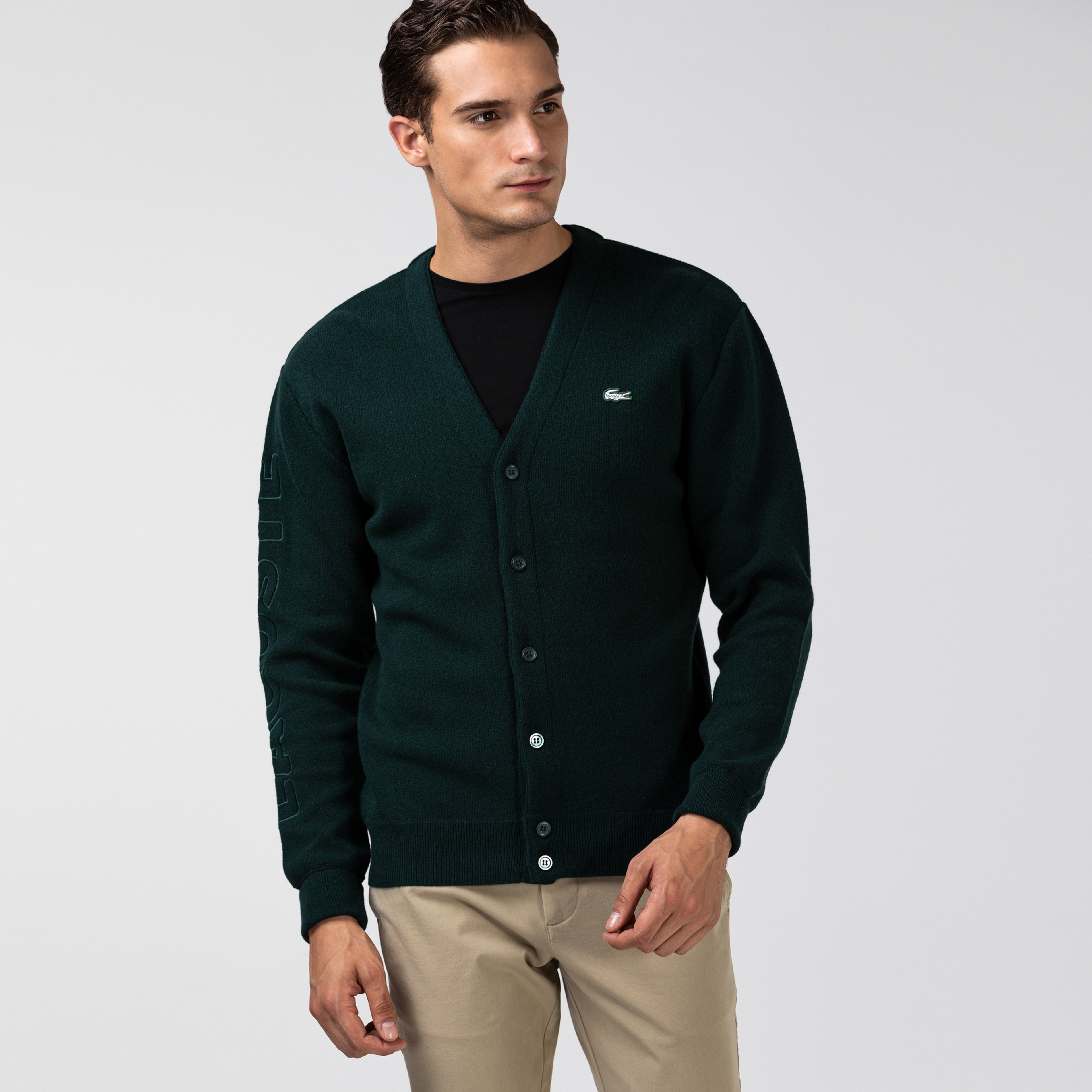 Lacoste L!VE Erkek Uzun Kollu Baskılı Haki Hırka