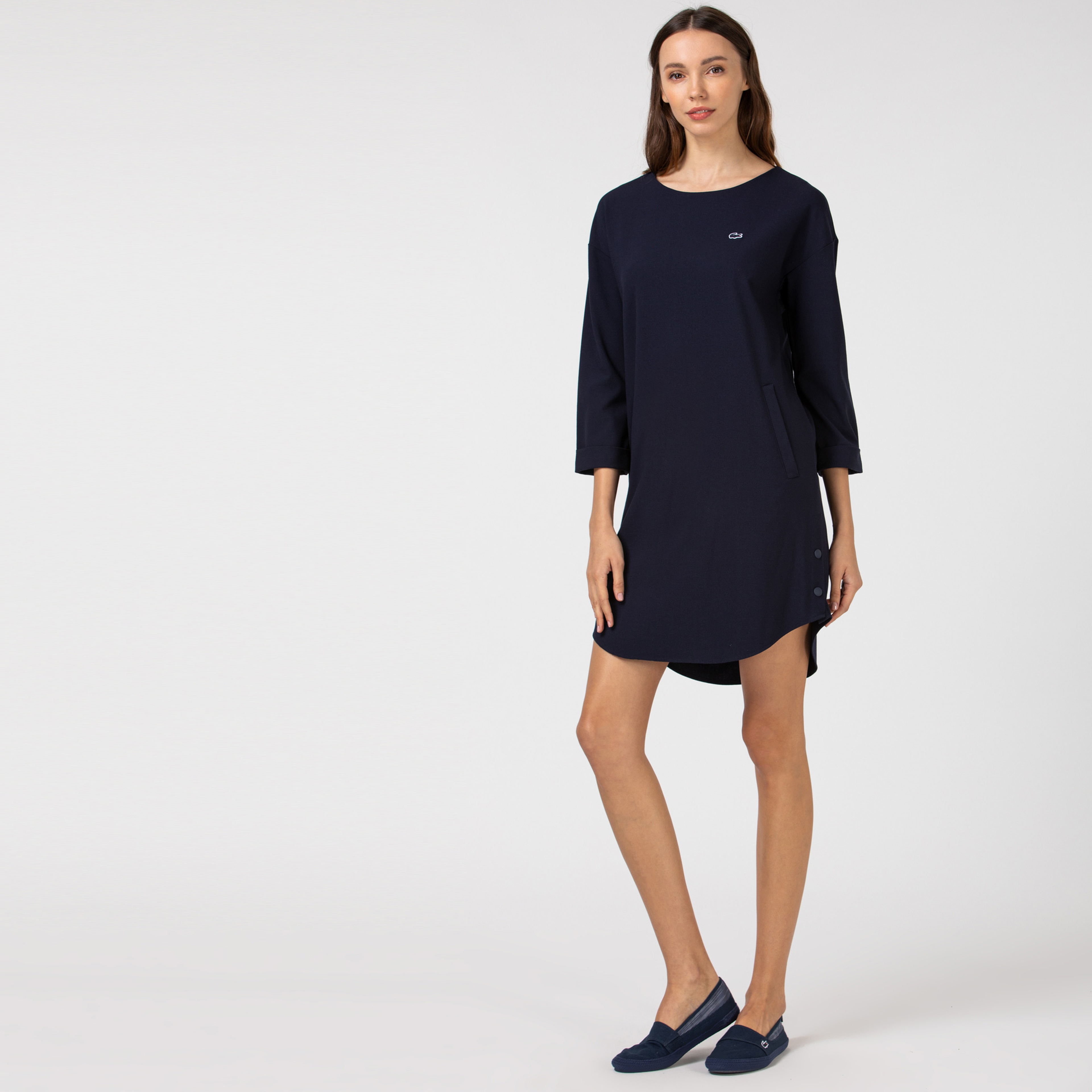 Lacoste Kadın Bisiklet Yaka Truvakar Kollu Lacivert Elbise
