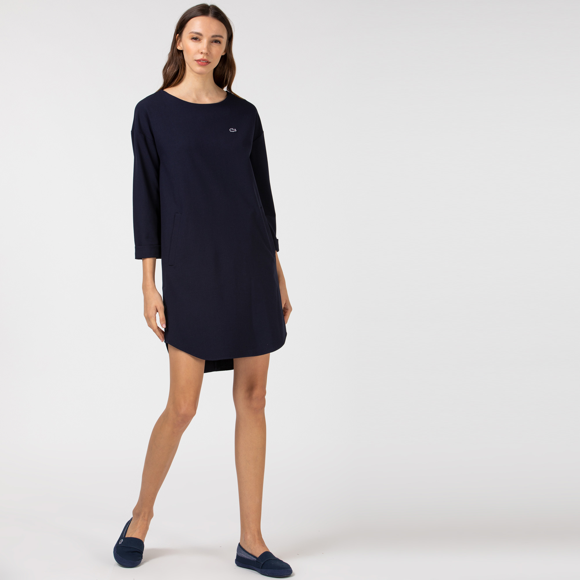 Lacoste Kadın Bisiklet Yaka Truvakar Kollu Lacivert Elbise