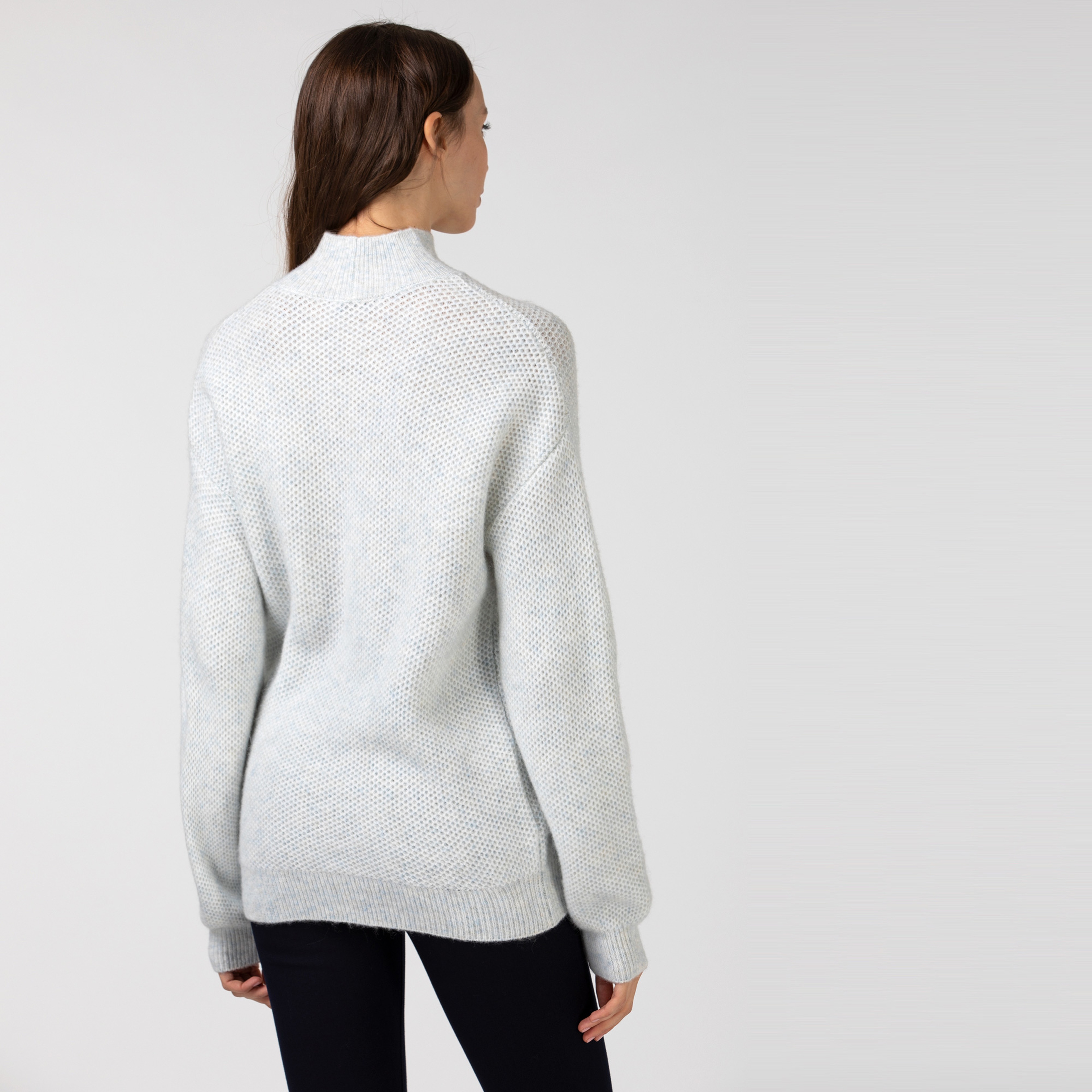 Lacoste Kadın Boğazlı Yaka Açık Gri Triko Kazak