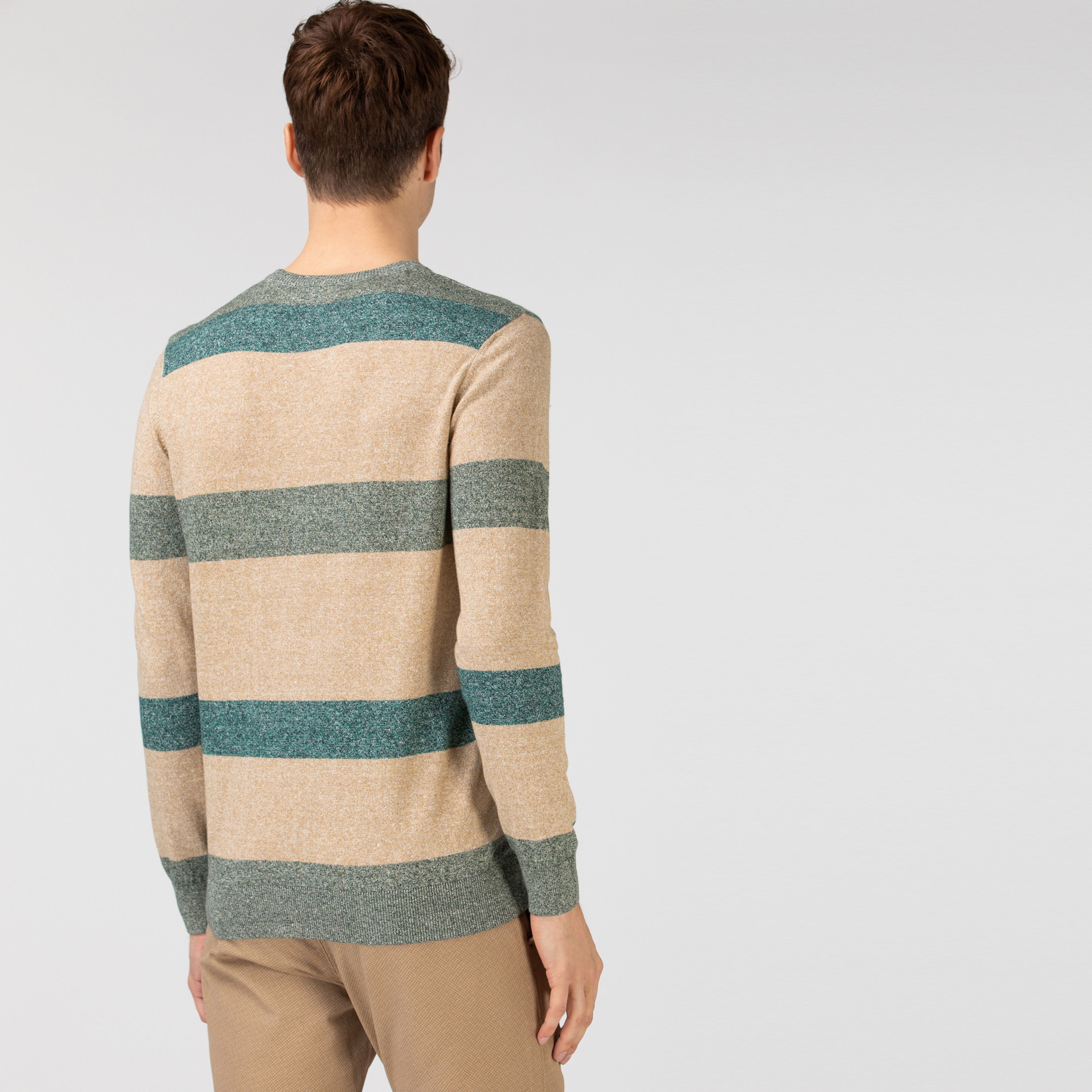 Lacoste Erkek Bisiklet Yaka Renk Bloklu Bej Triko Kazak