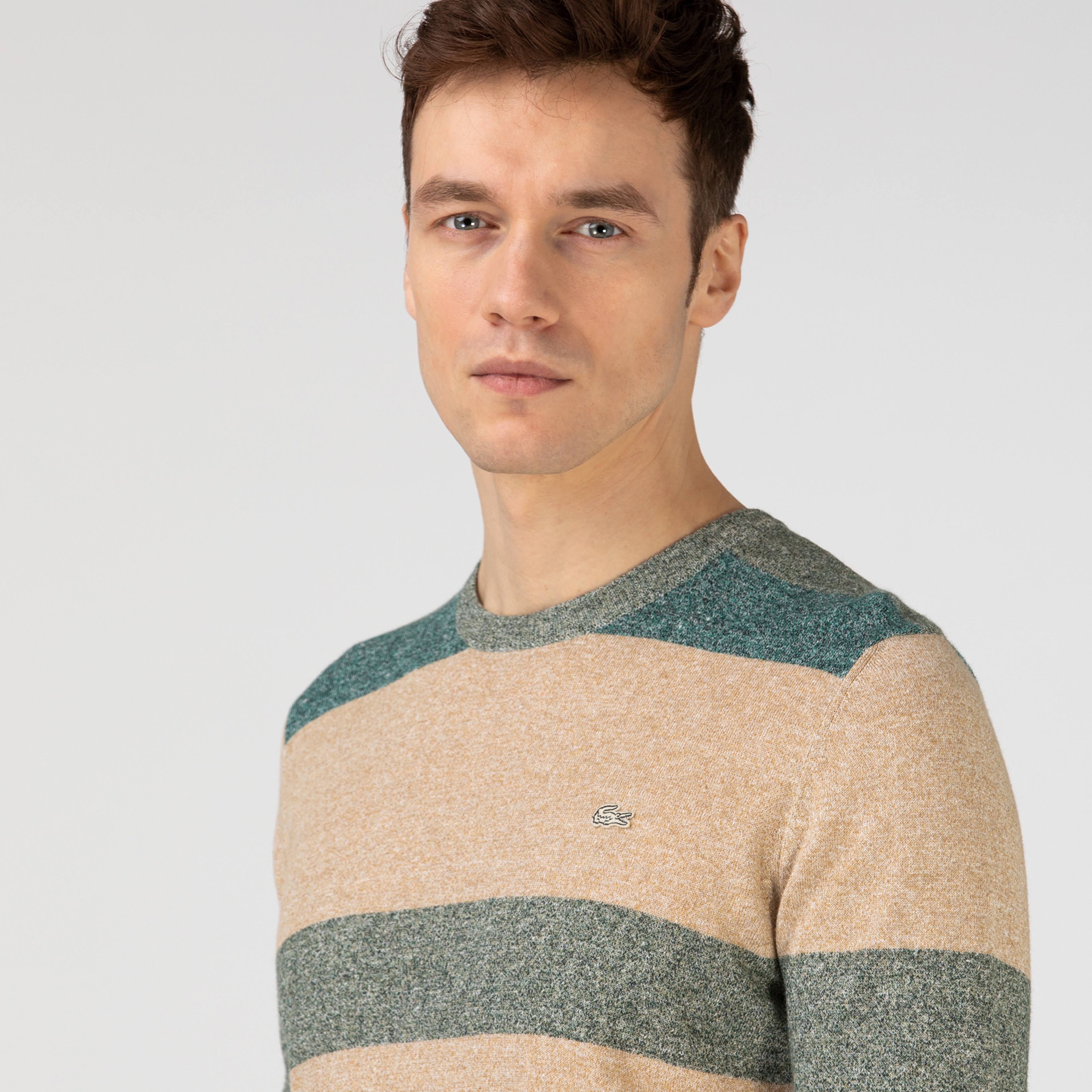 Lacoste Erkek Bisiklet Yaka Renk Bloklu Bej Triko Kazak