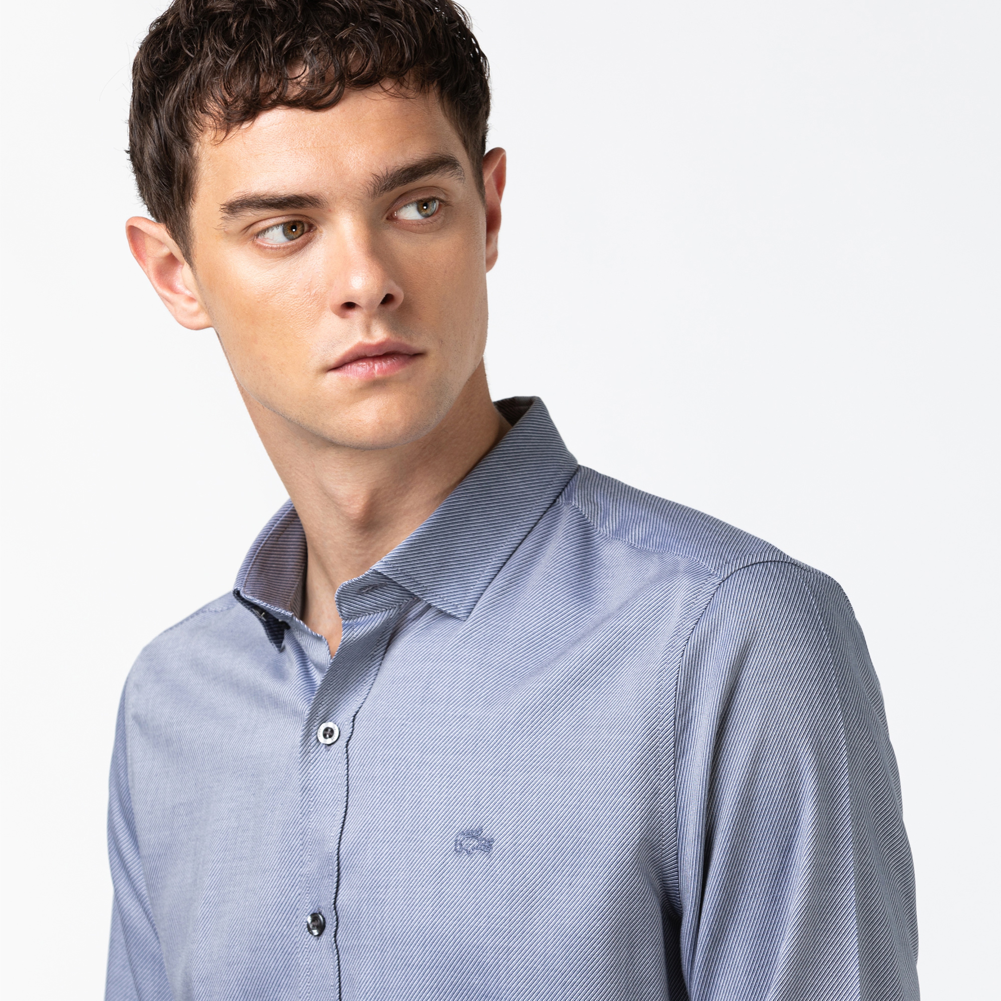 Lacoste Erkek Slim Fit Çizgili Açık Mavi Gömlek