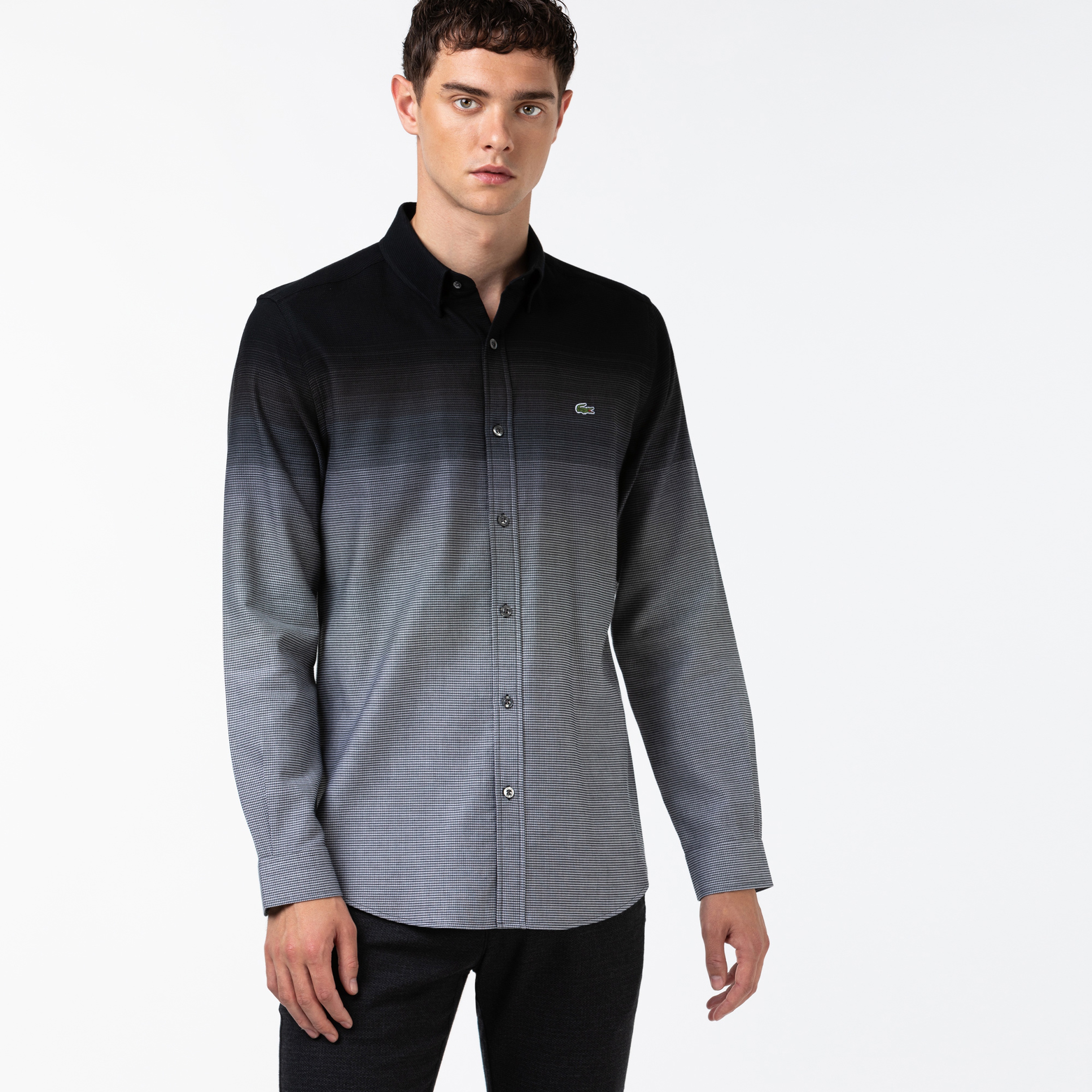 Lacoste Erkek Slim Fit Blok Desenli Siyah Gömlek