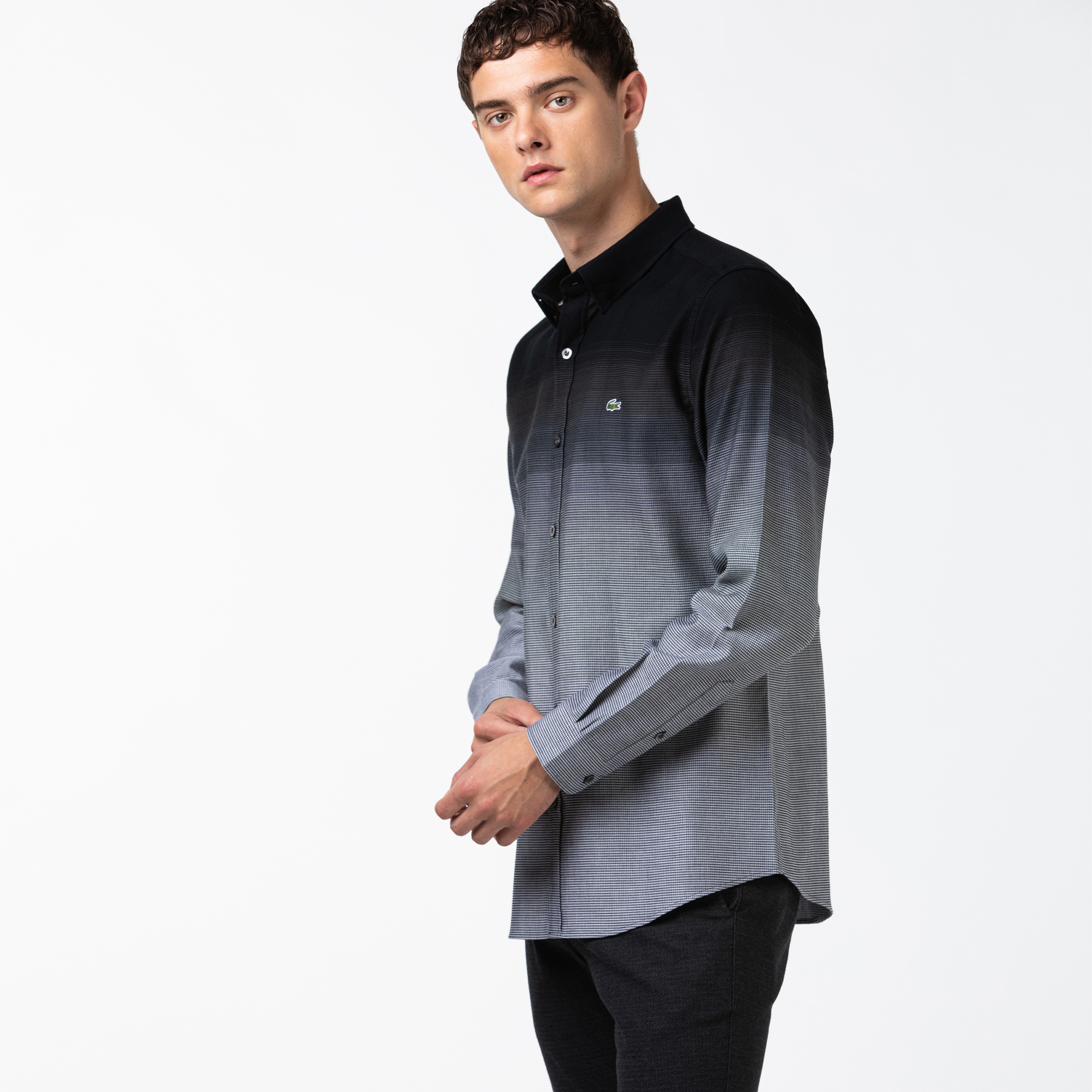 Lacoste Erkek Slim Fit Blok Desenli Siyah Gömlek