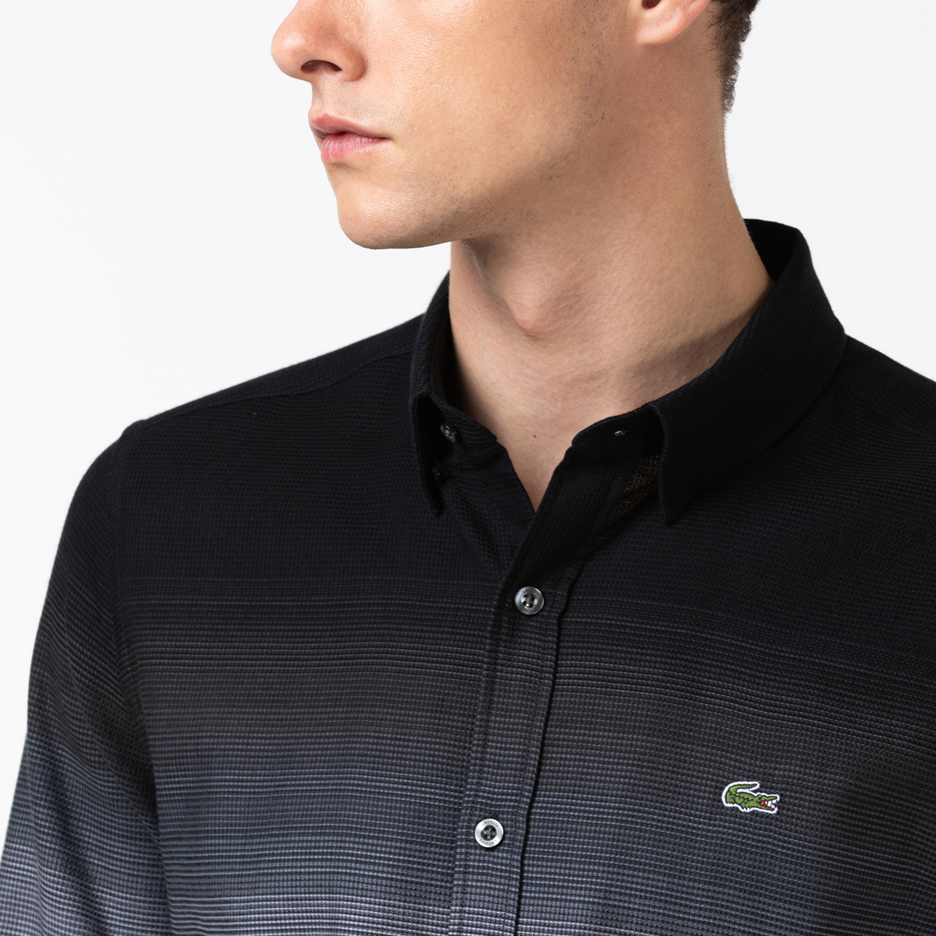 Lacoste Erkek Slim Fit Blok Desenli Siyah Gömlek