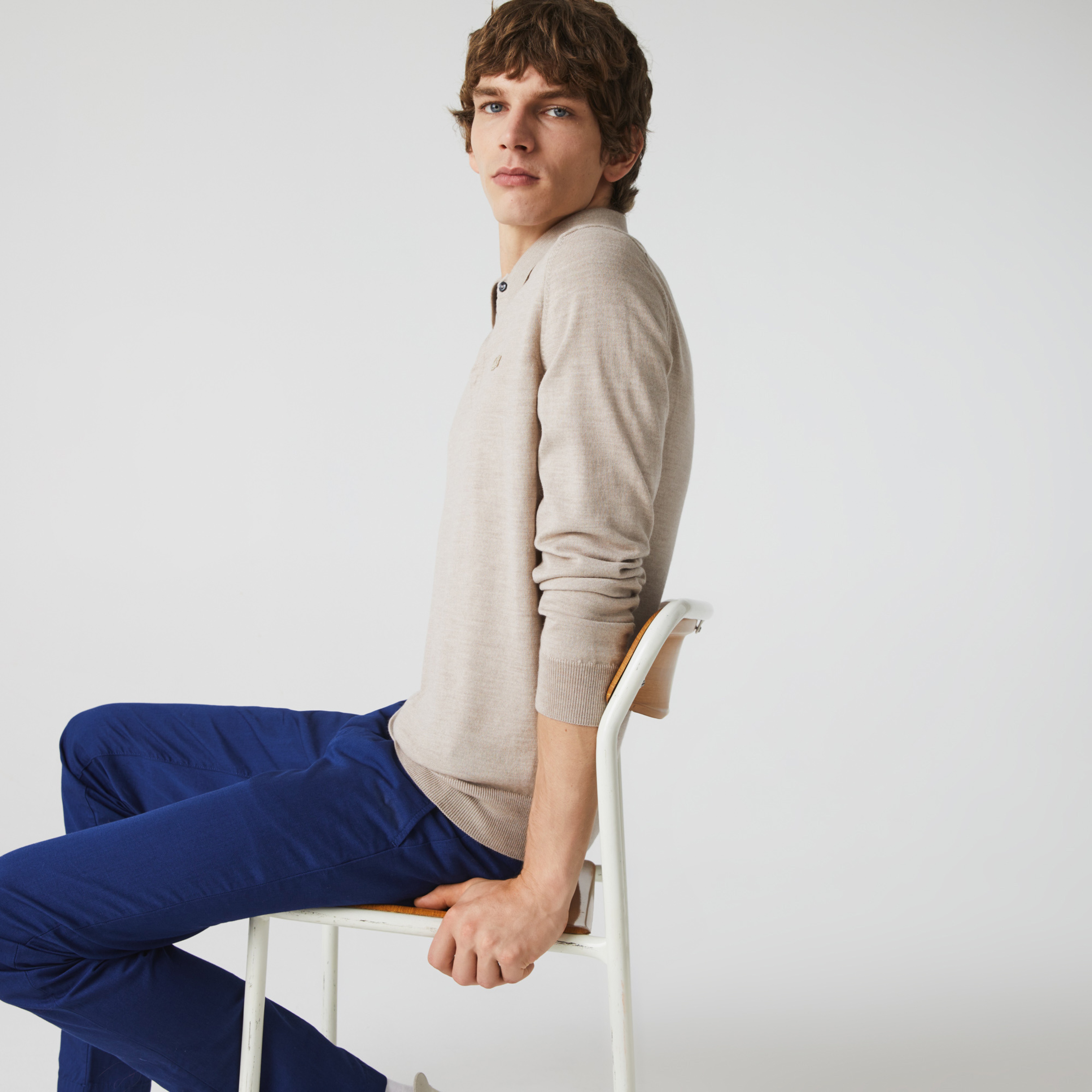 Lacoste Erkek Yün Polo Yaka Bej Triko Kazak