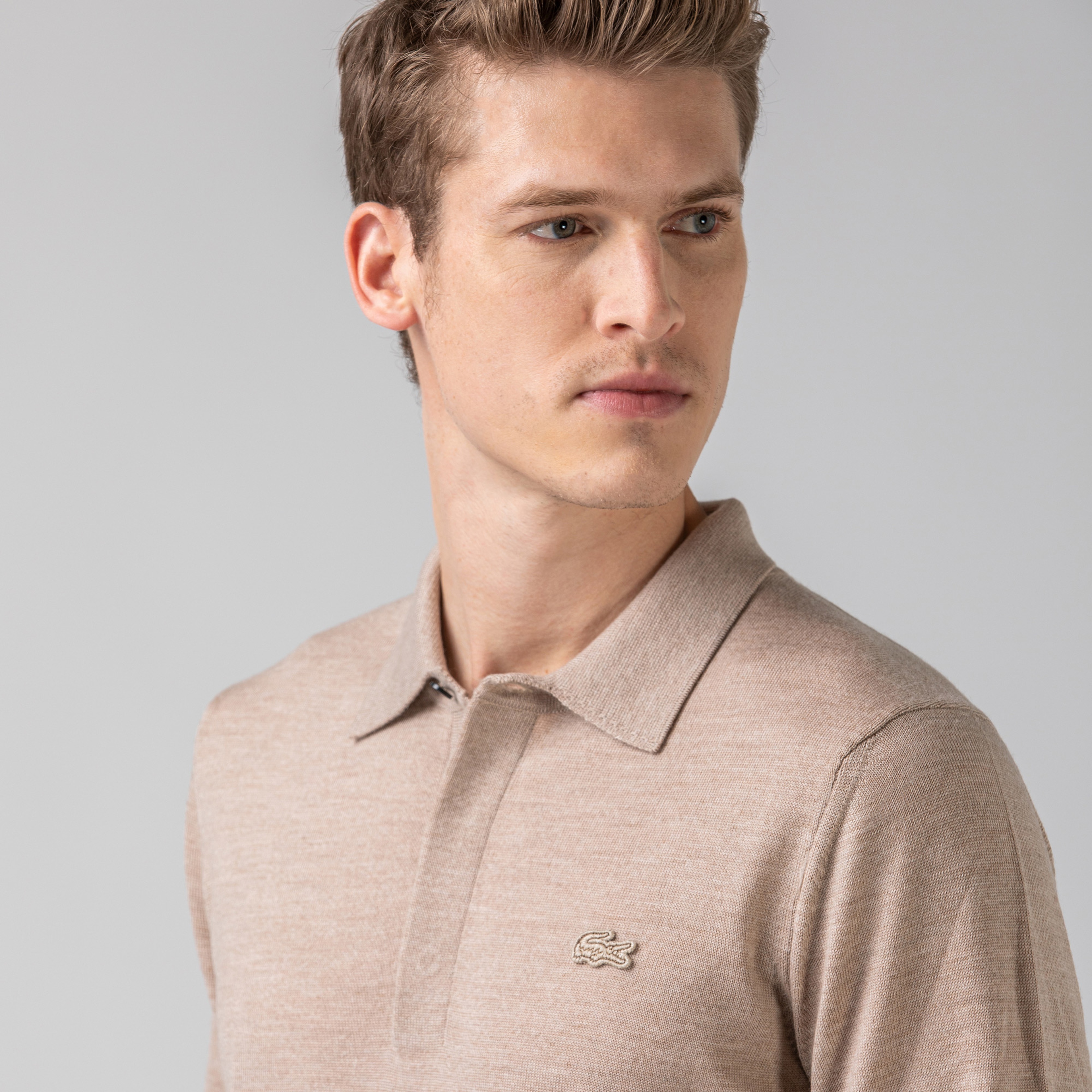 Lacoste Erkek Yün Polo Yaka Bej Triko Kazak