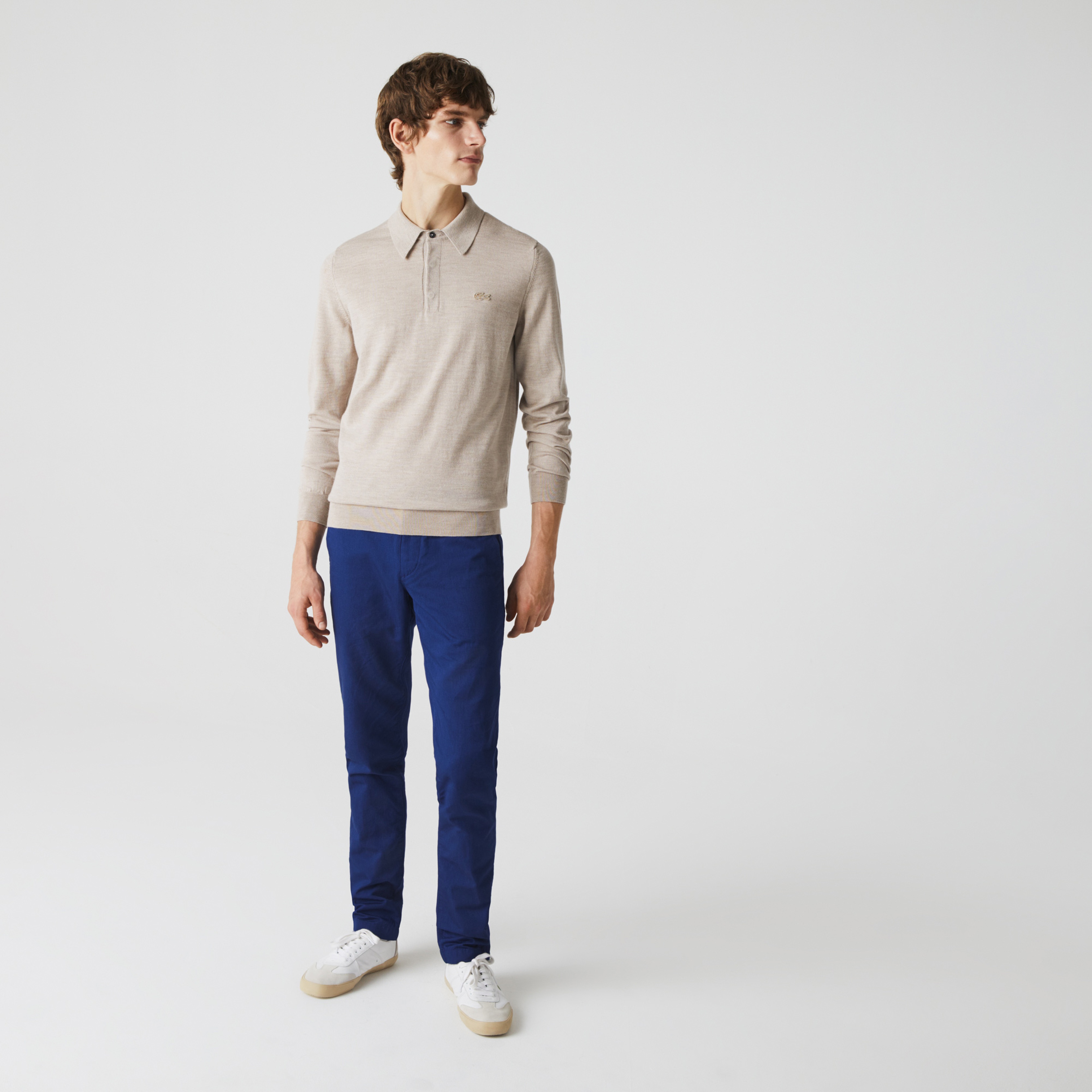 Lacoste Erkek Yün Polo Yaka Bej Triko Kazak