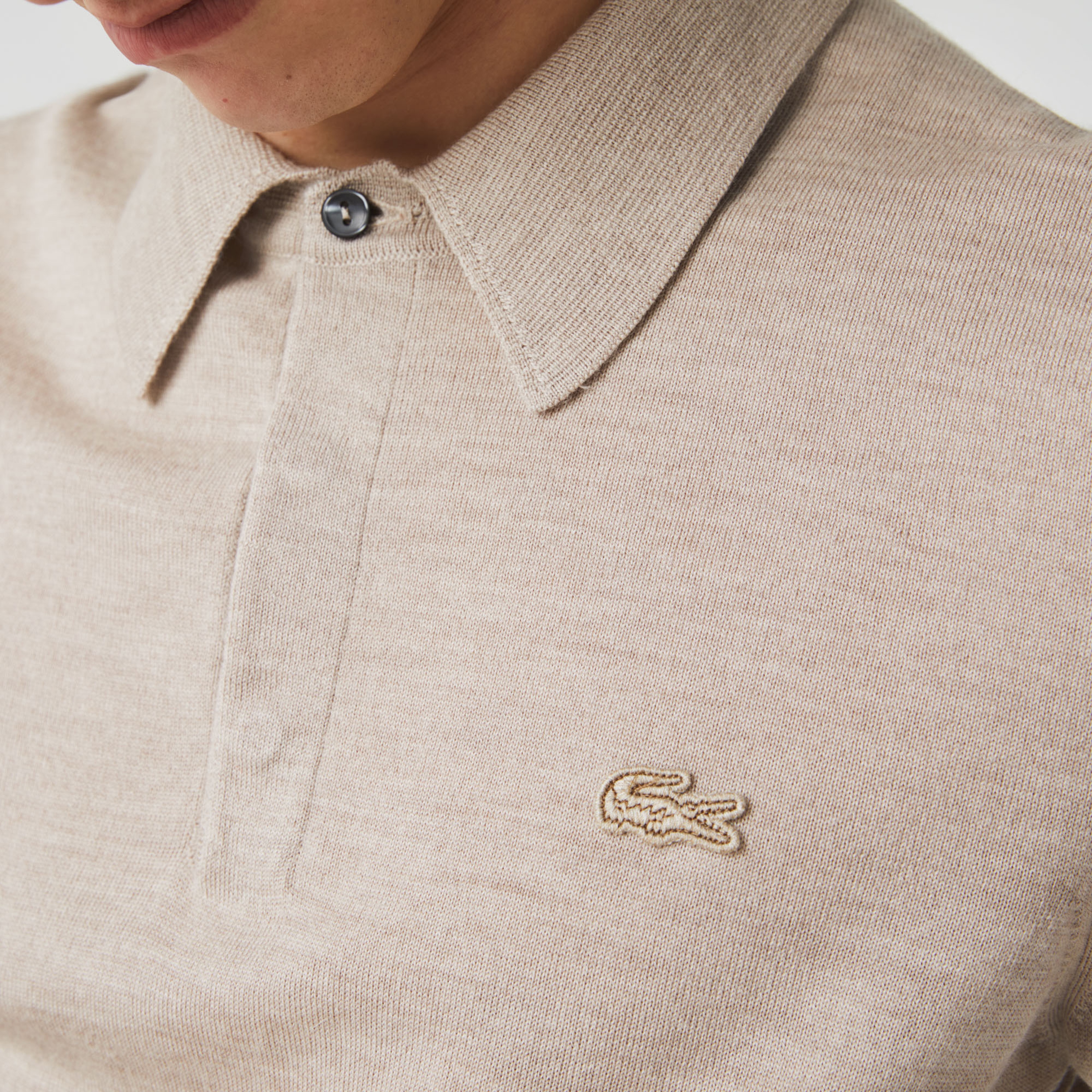 Lacoste Erkek Yün Polo Yaka Bej Triko Kazak