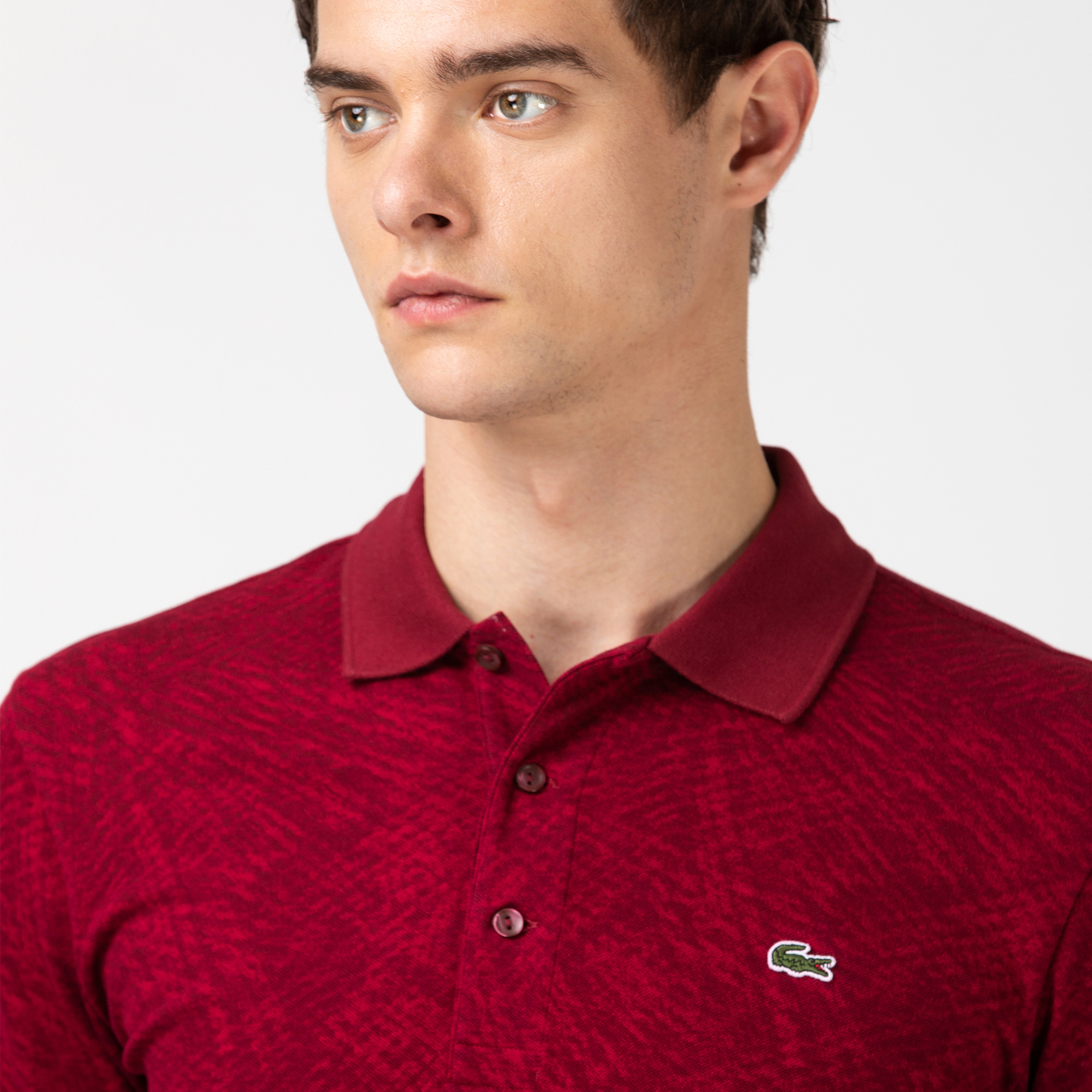 Lacoste Erkek Slim Fit Desenli Uzun Kollu Bordo Polo