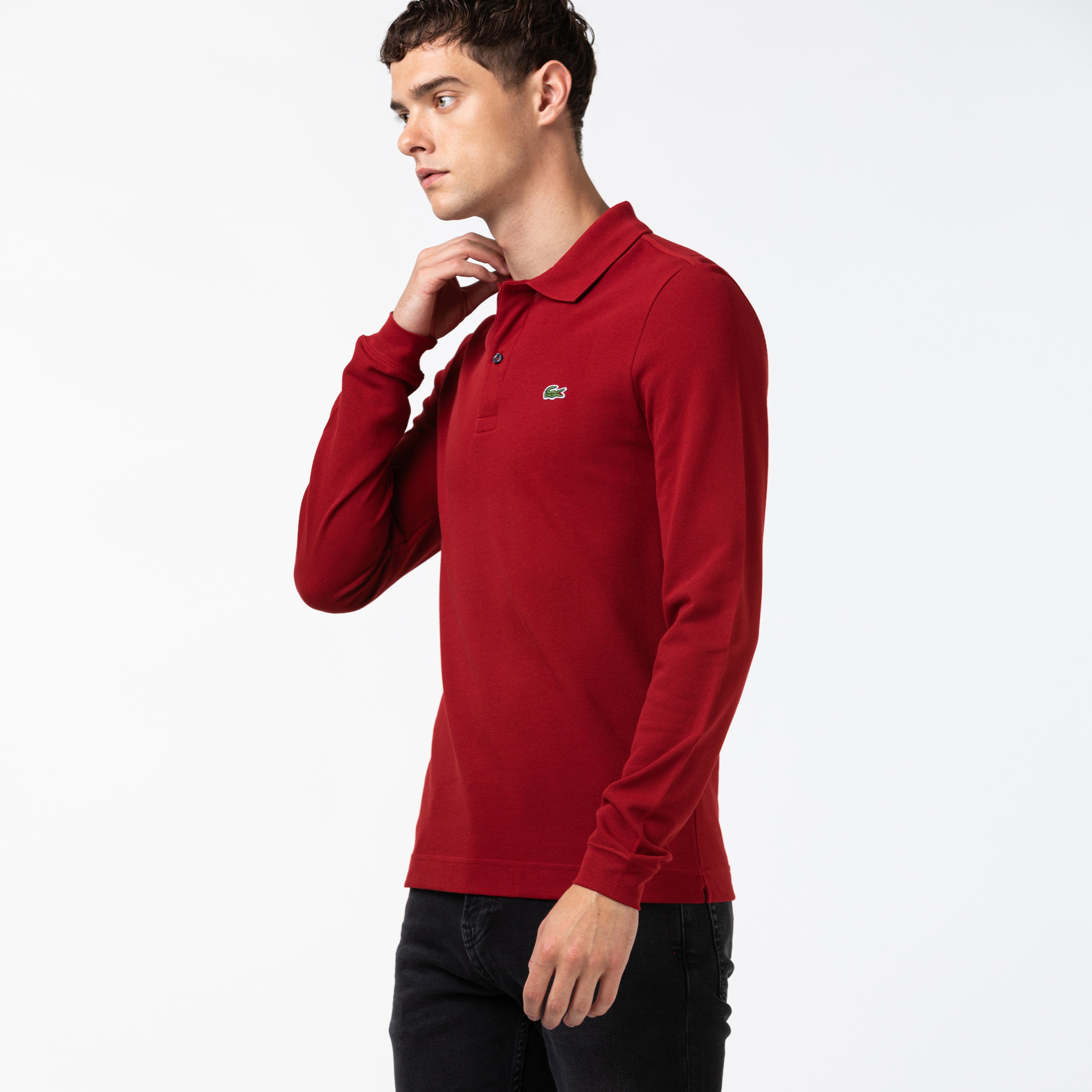 Lacoste Erkek Slim Fit Uzun Kollu Bordo Polo