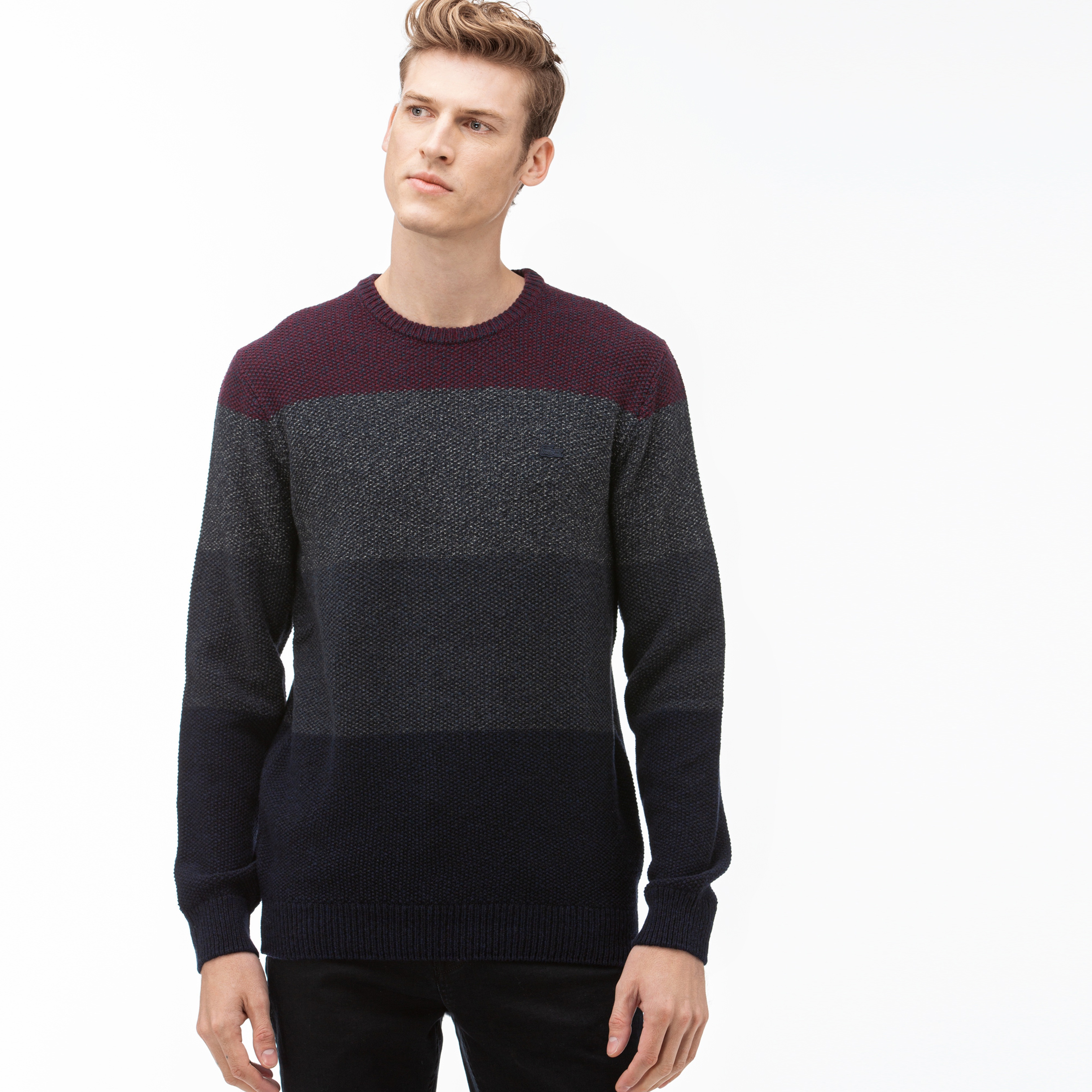 Lacoste Erkek Blok Desenli Lacivert Triko Kazak