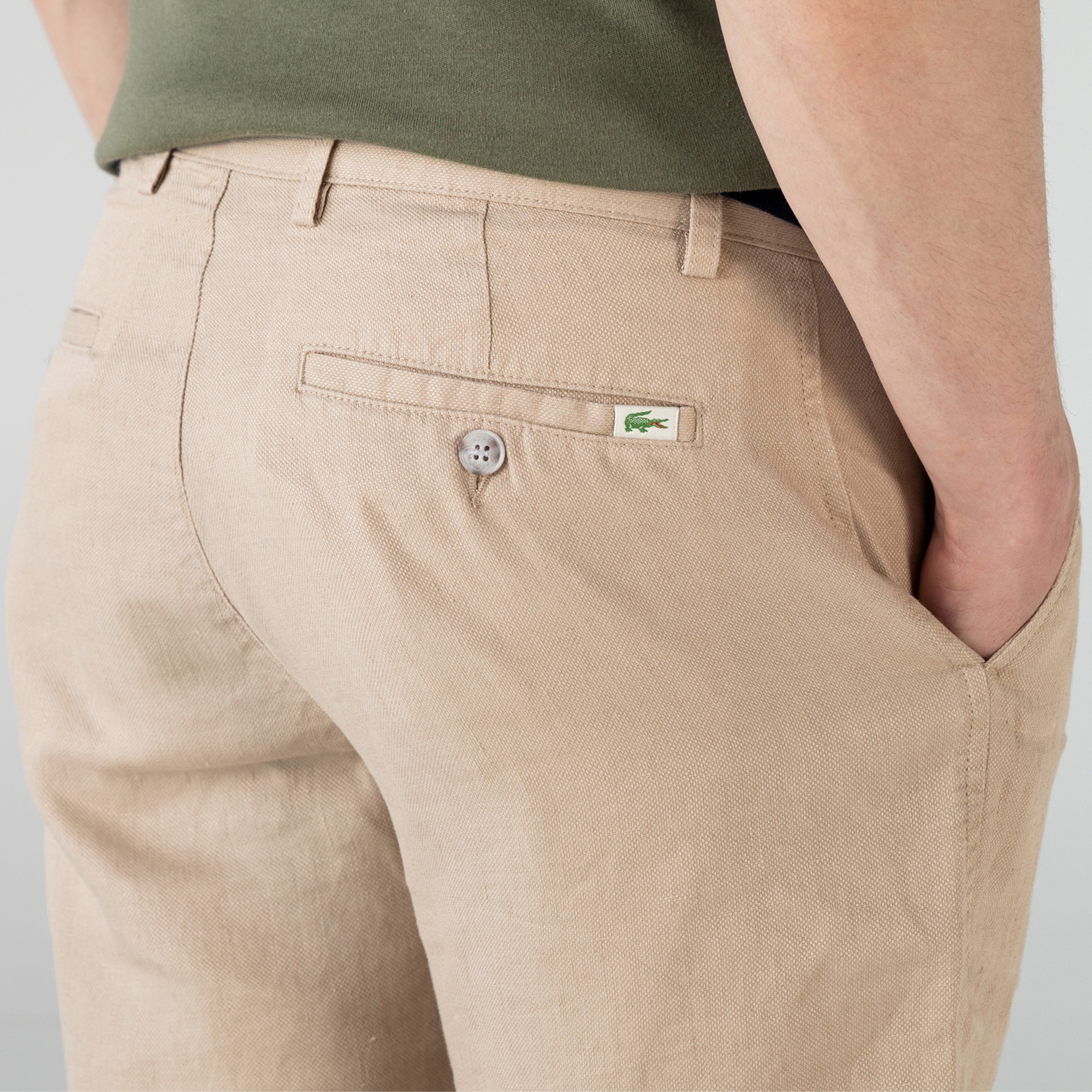 Lacoste Erkek Slim Fit Keten Bej Bermuda