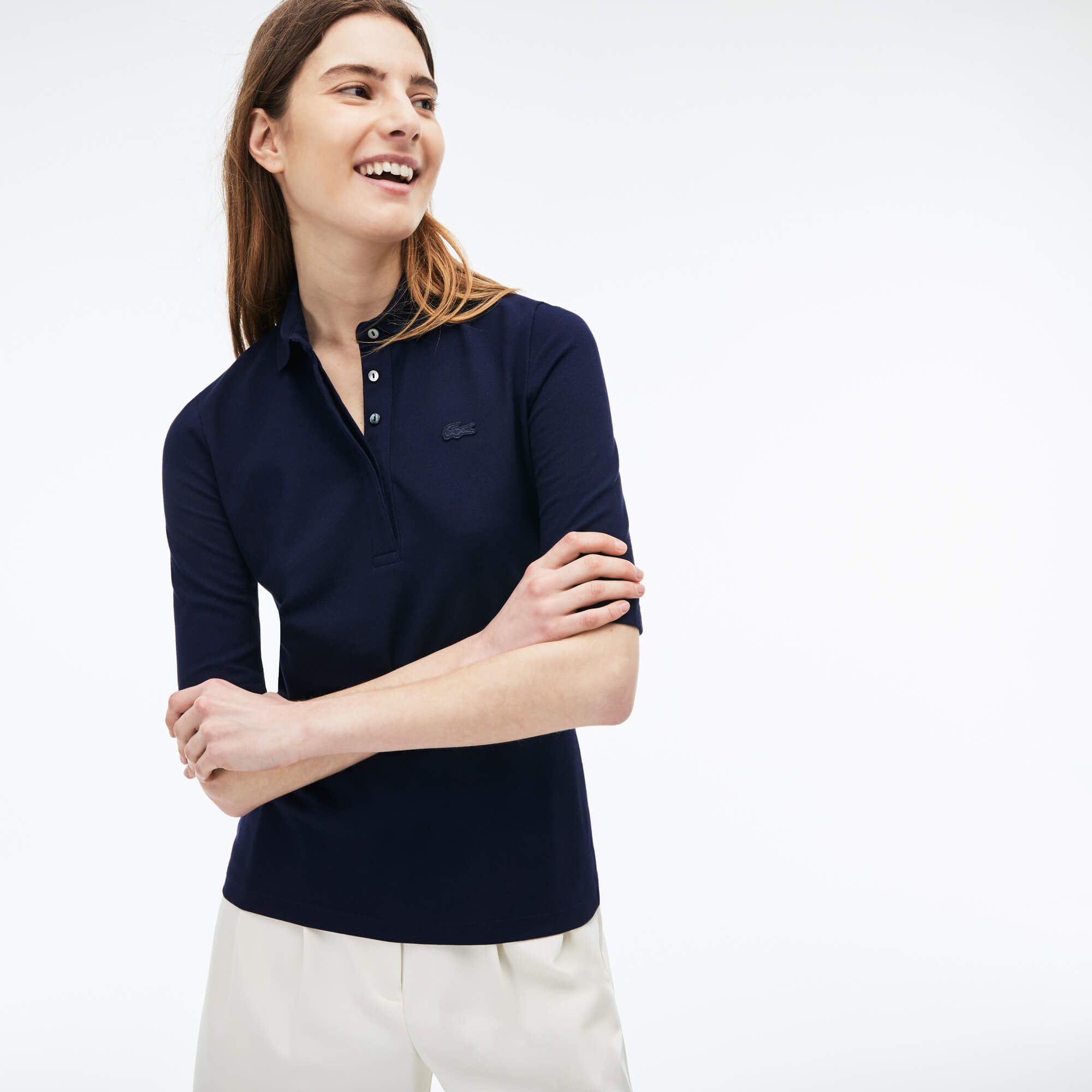 Lacoste Kadın Slim Fit Lacivert Polo