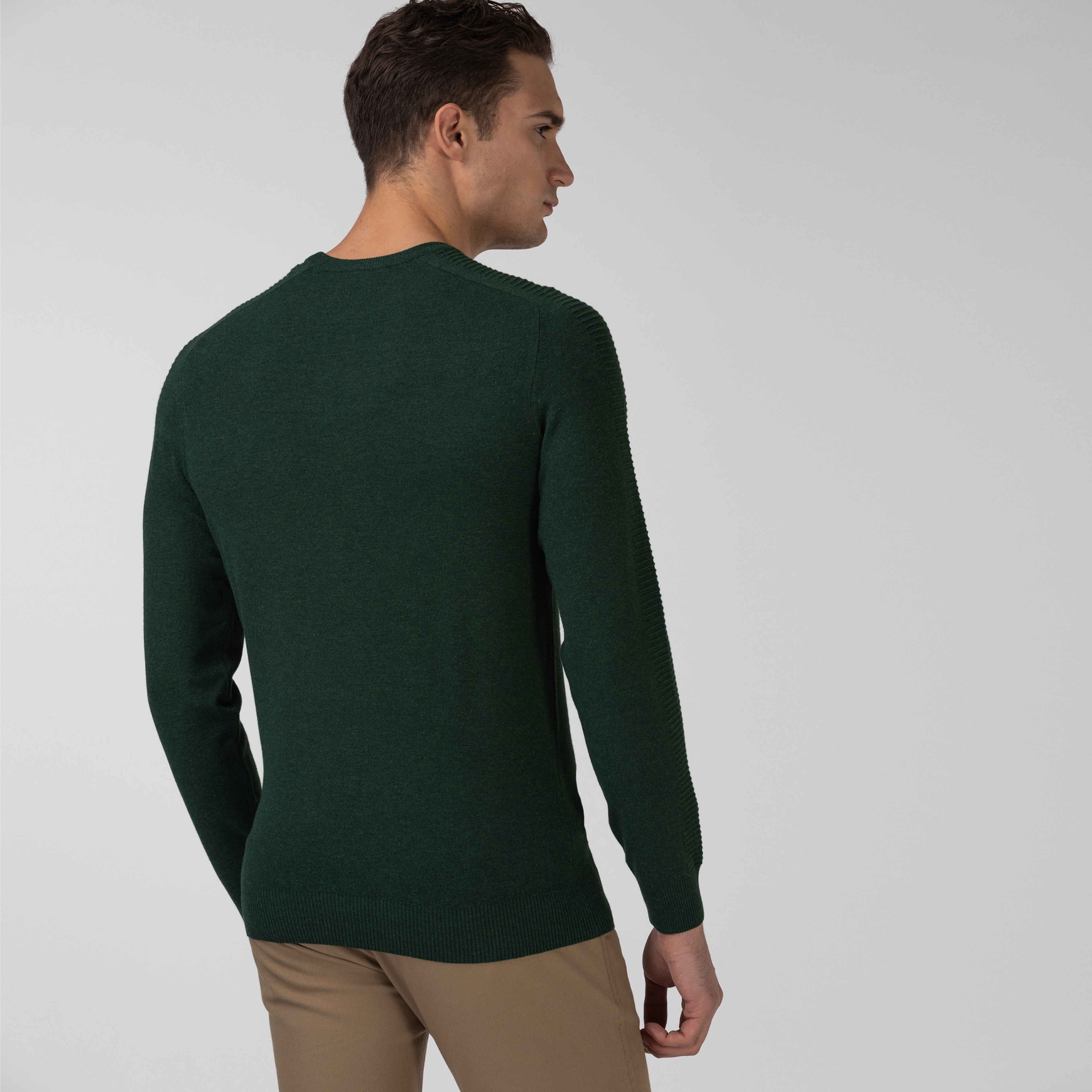 Lacoste Erkek Blok Desenli Bisiklet Yaka Haki Triko Kazak