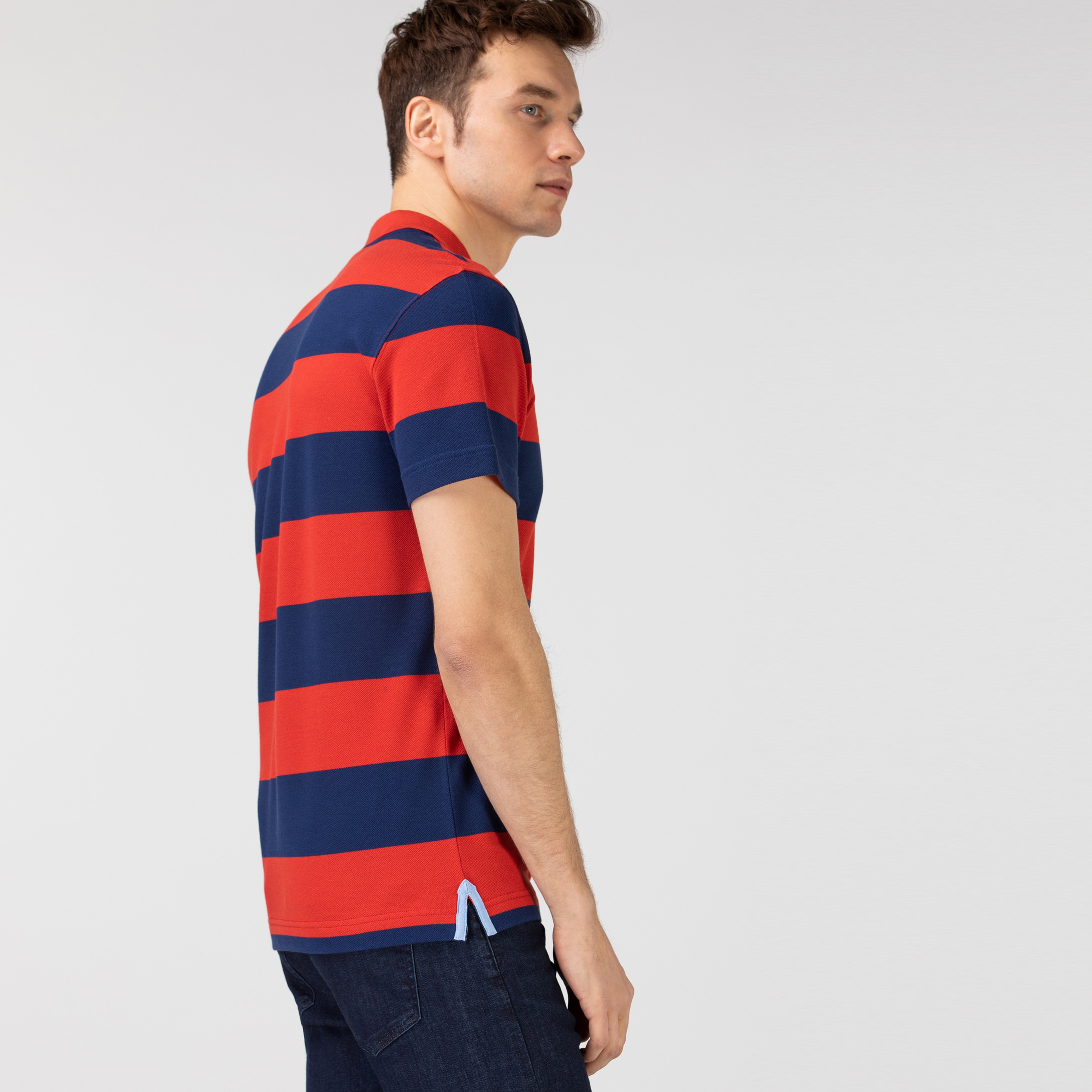 Lacoste Erkek Regular Fit Çizgili Lacivert - Kırmızı Polo