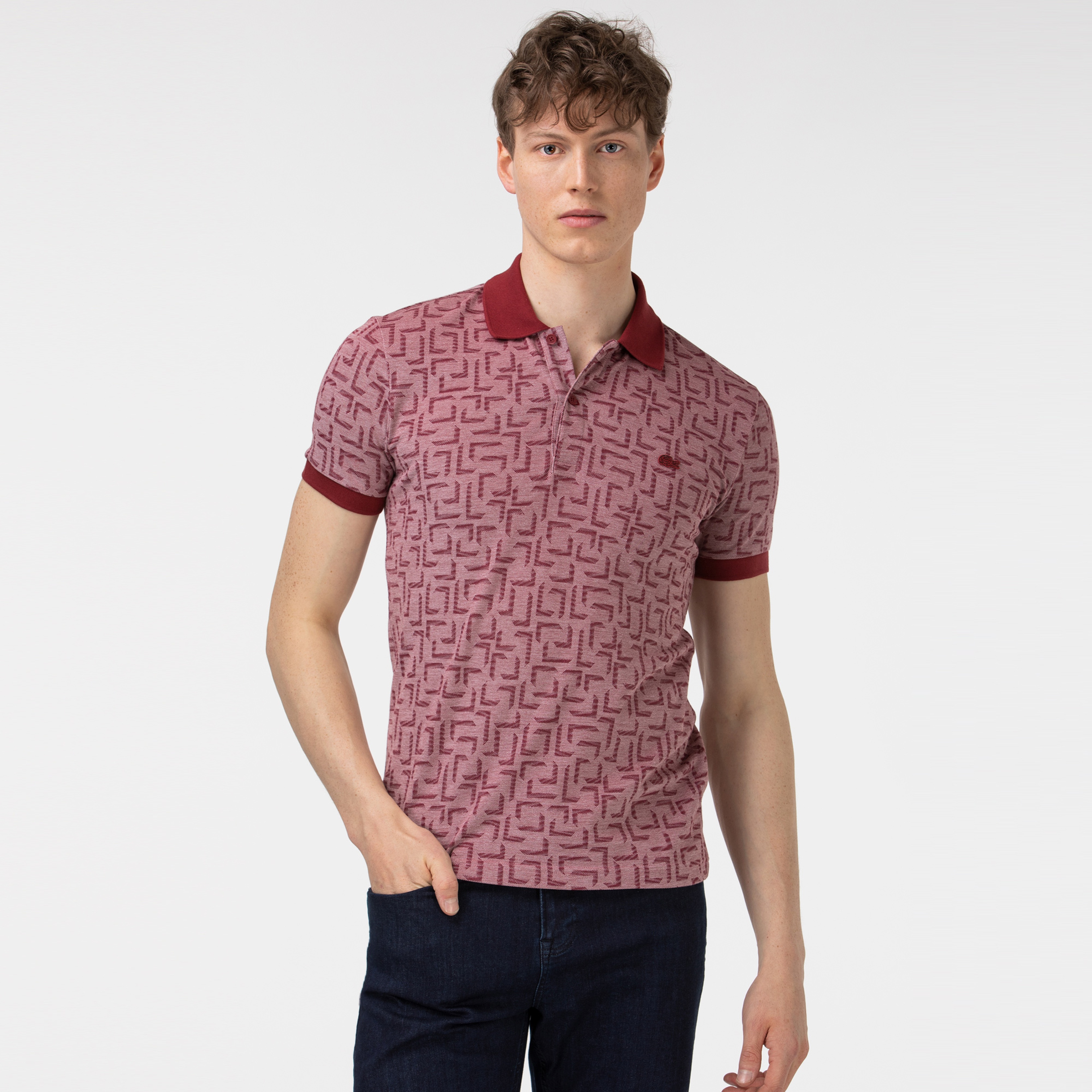 Lacoste Erkek Slim Fit Desenli Bordo Polo