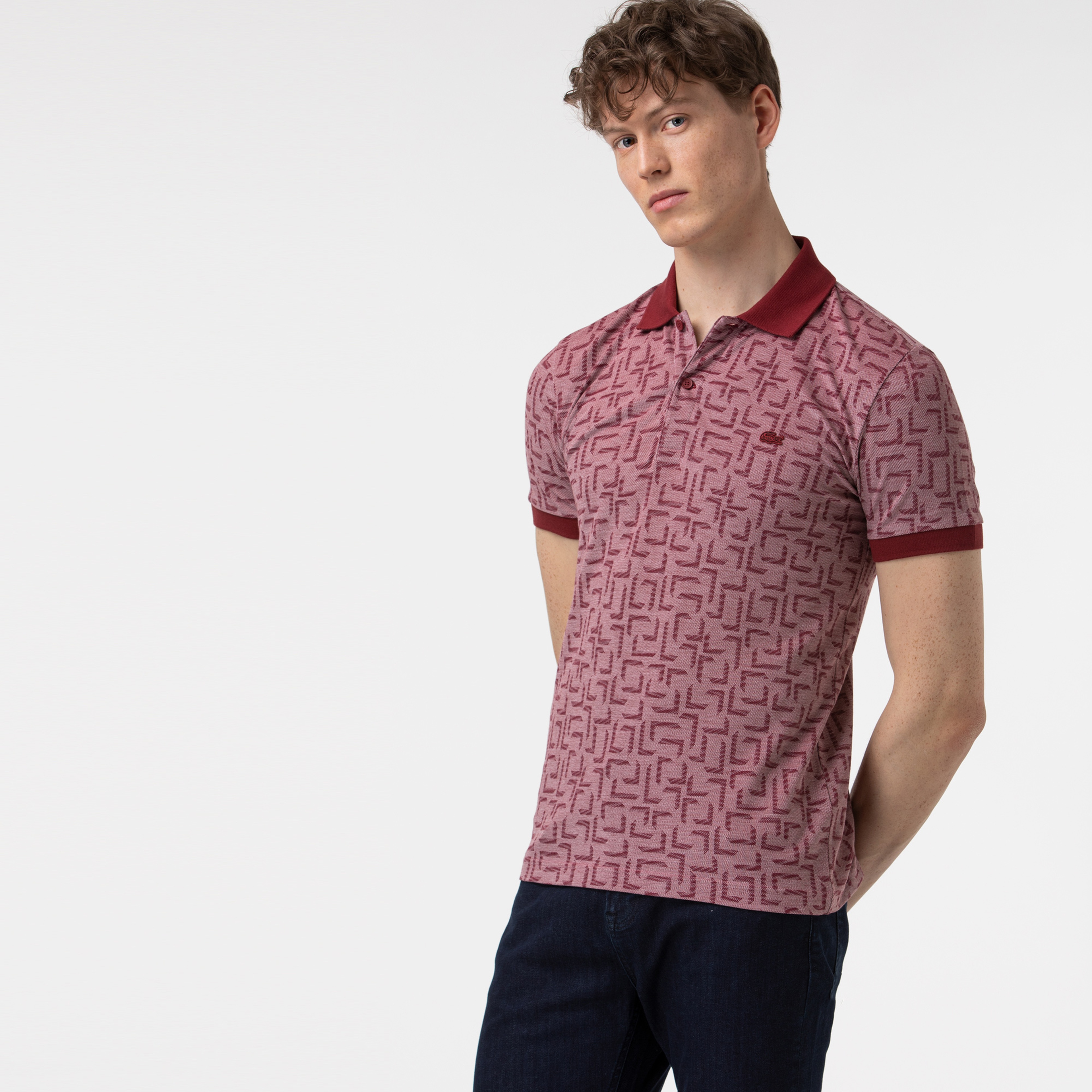 Lacoste Erkek Slim Fit Desenli Bordo Polo
