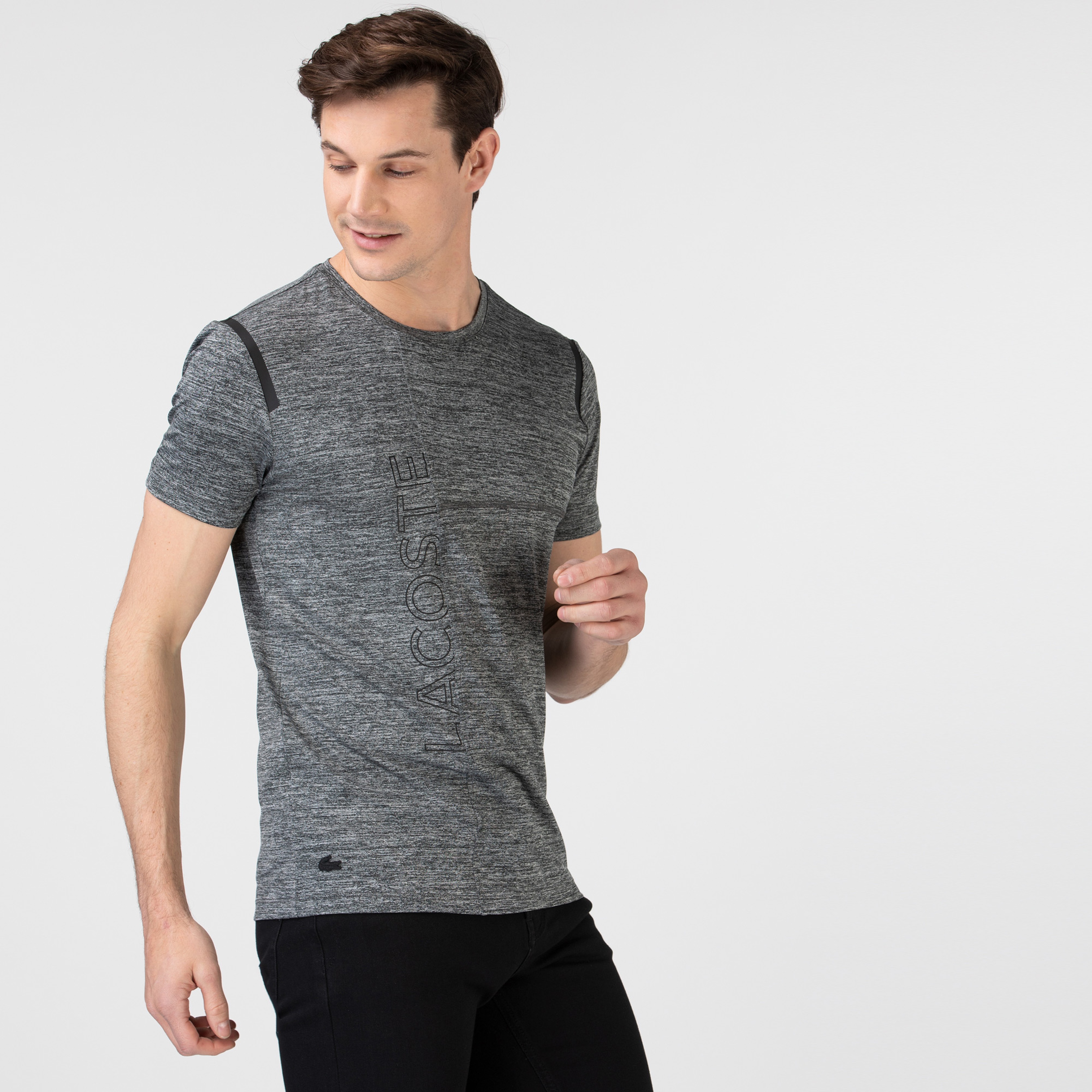 Lacoste Erkek Slim Fit Bisiklet Yaka Baskılı Gri T-Shirt