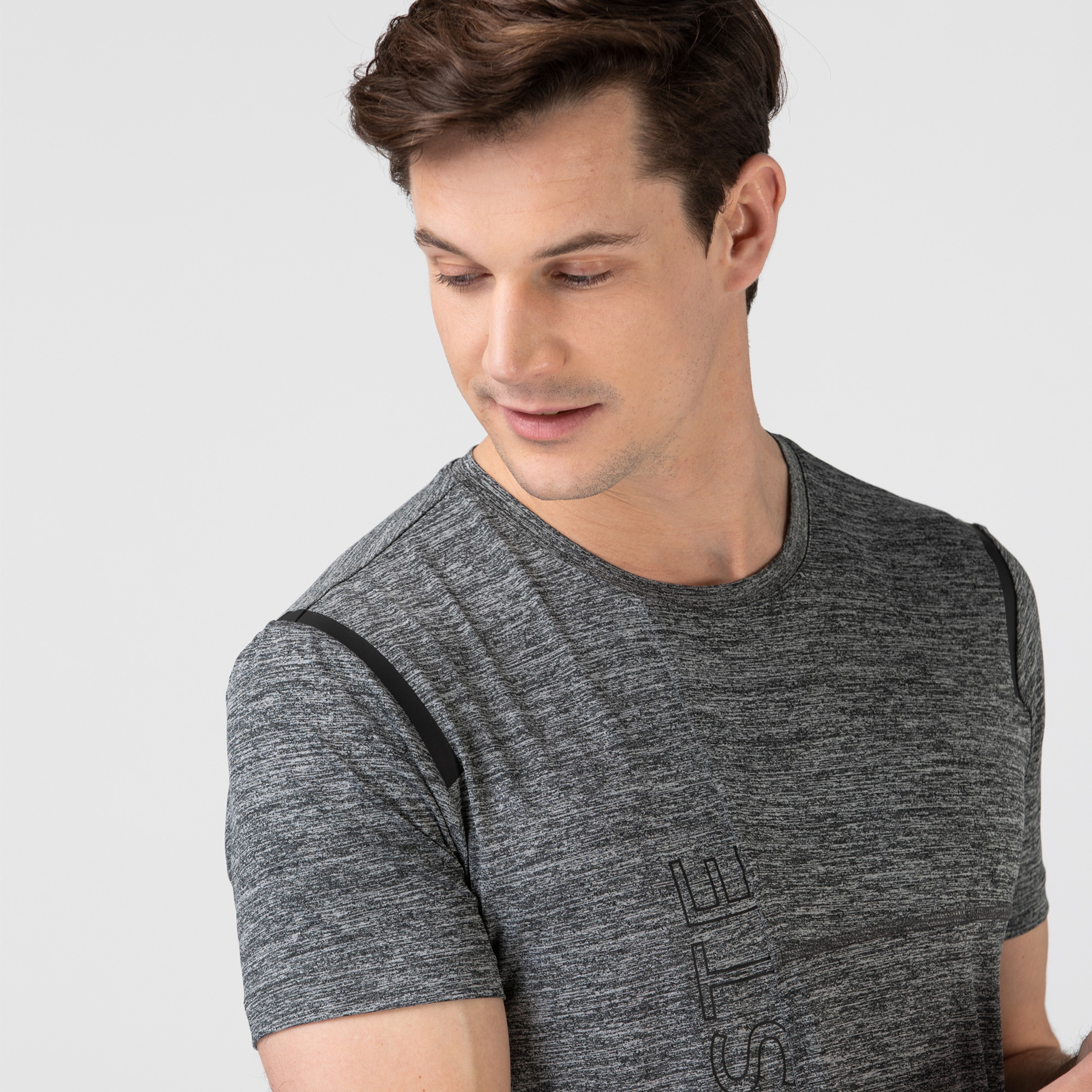 Lacoste Erkek Slim Fit Bisiklet Yaka Baskılı Gri T-Shirt