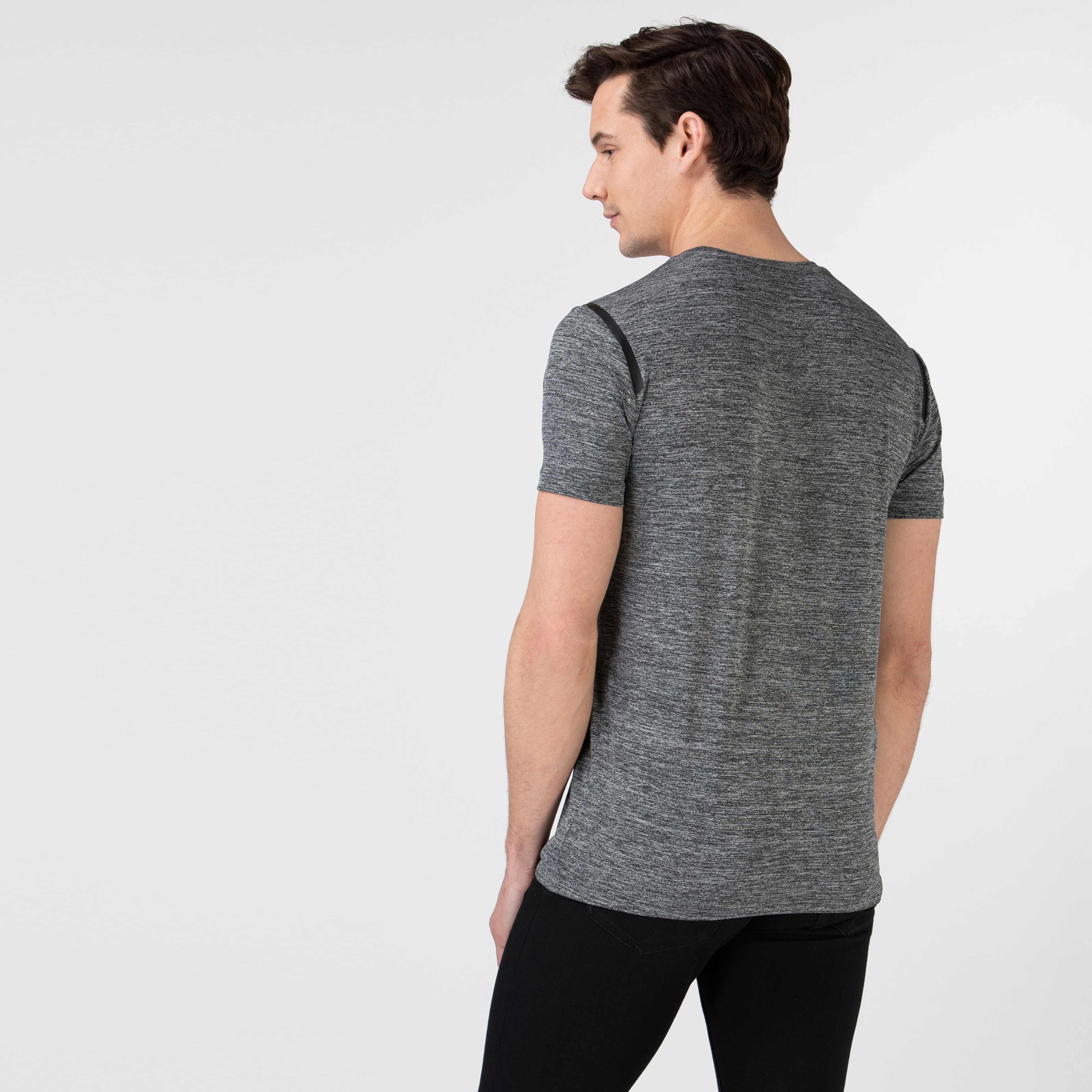 Lacoste Erkek Slim Fit Bisiklet Yaka Baskılı Gri T-Shirt