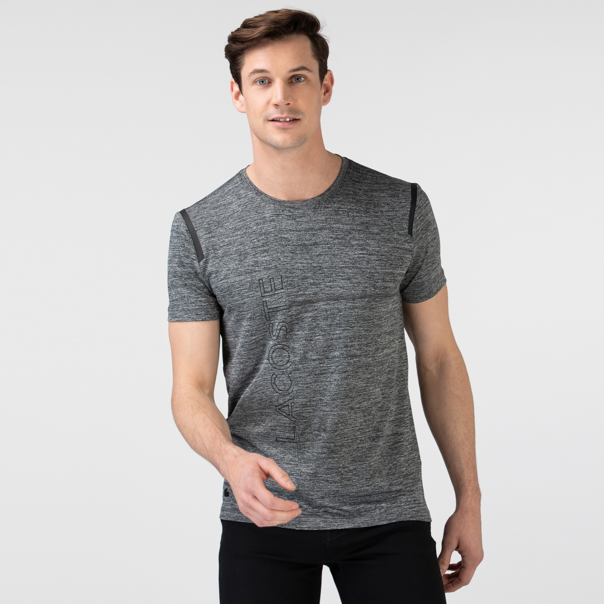 Lacoste Erkek Slim Fit Bisiklet Yaka Baskılı Gri T-Shirt