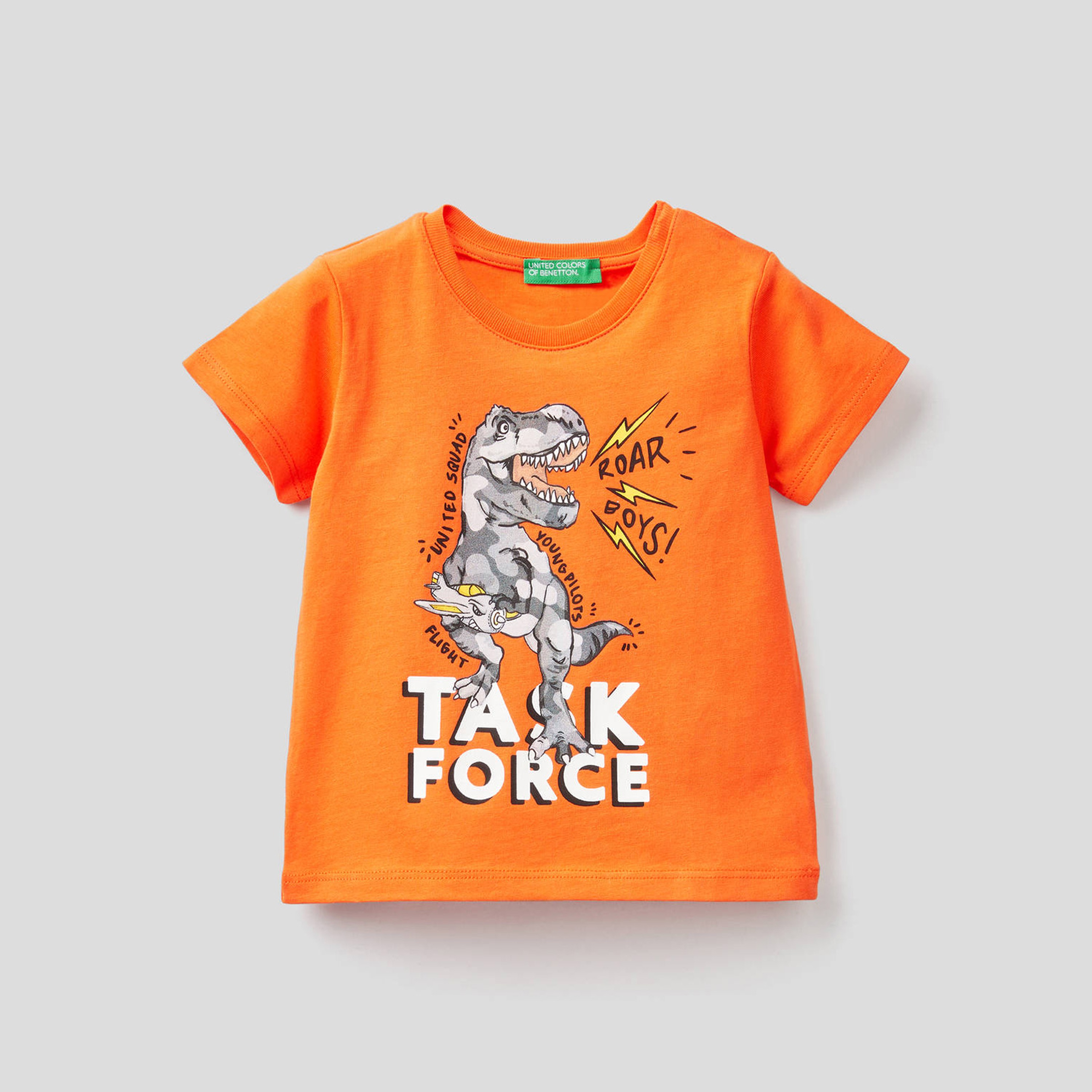 Benetton Dinazor Baskılı Erkek Çocuk Turuncu T-Shirt