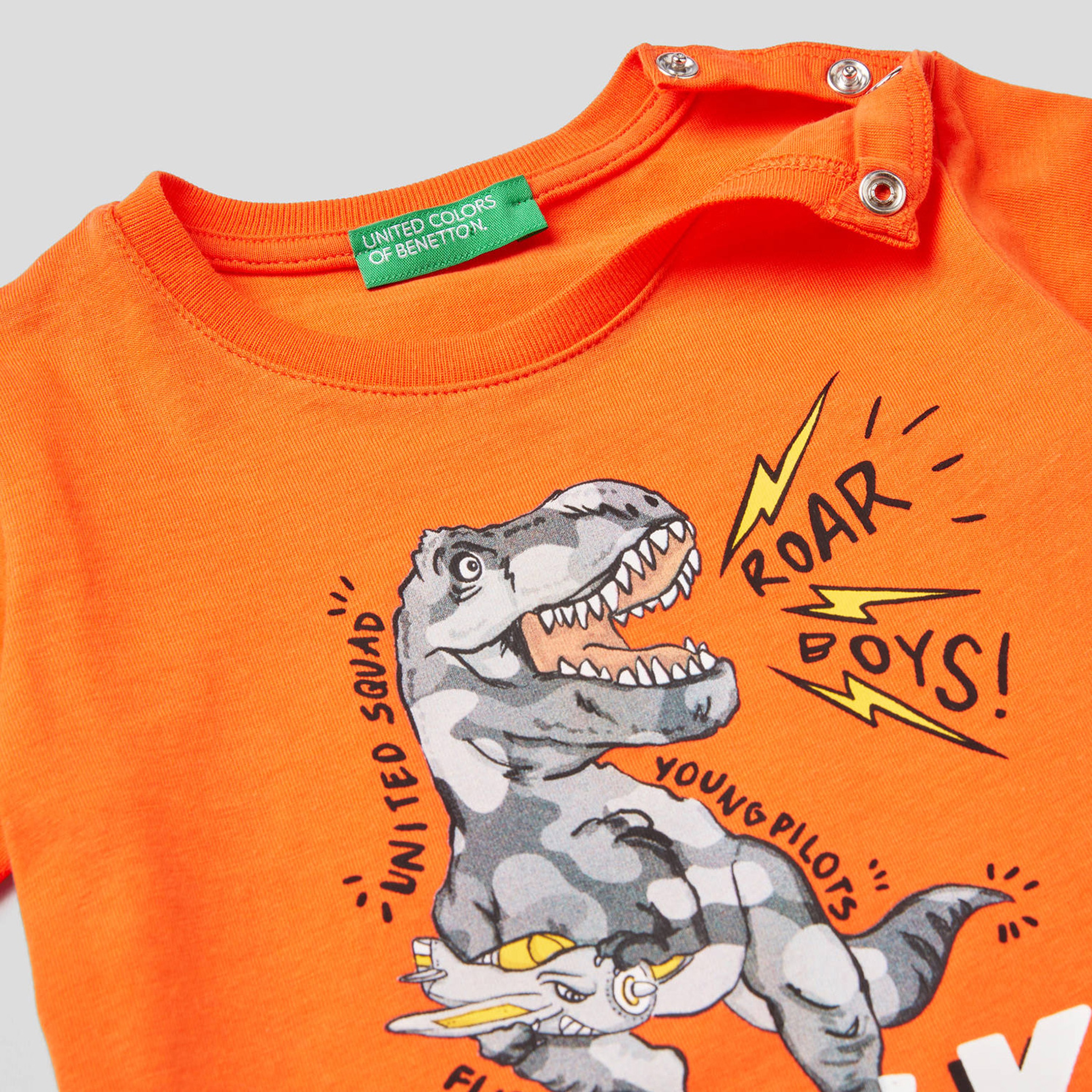 Benetton Dinazor Baskılı Erkek Çocuk Turuncu T-Shirt