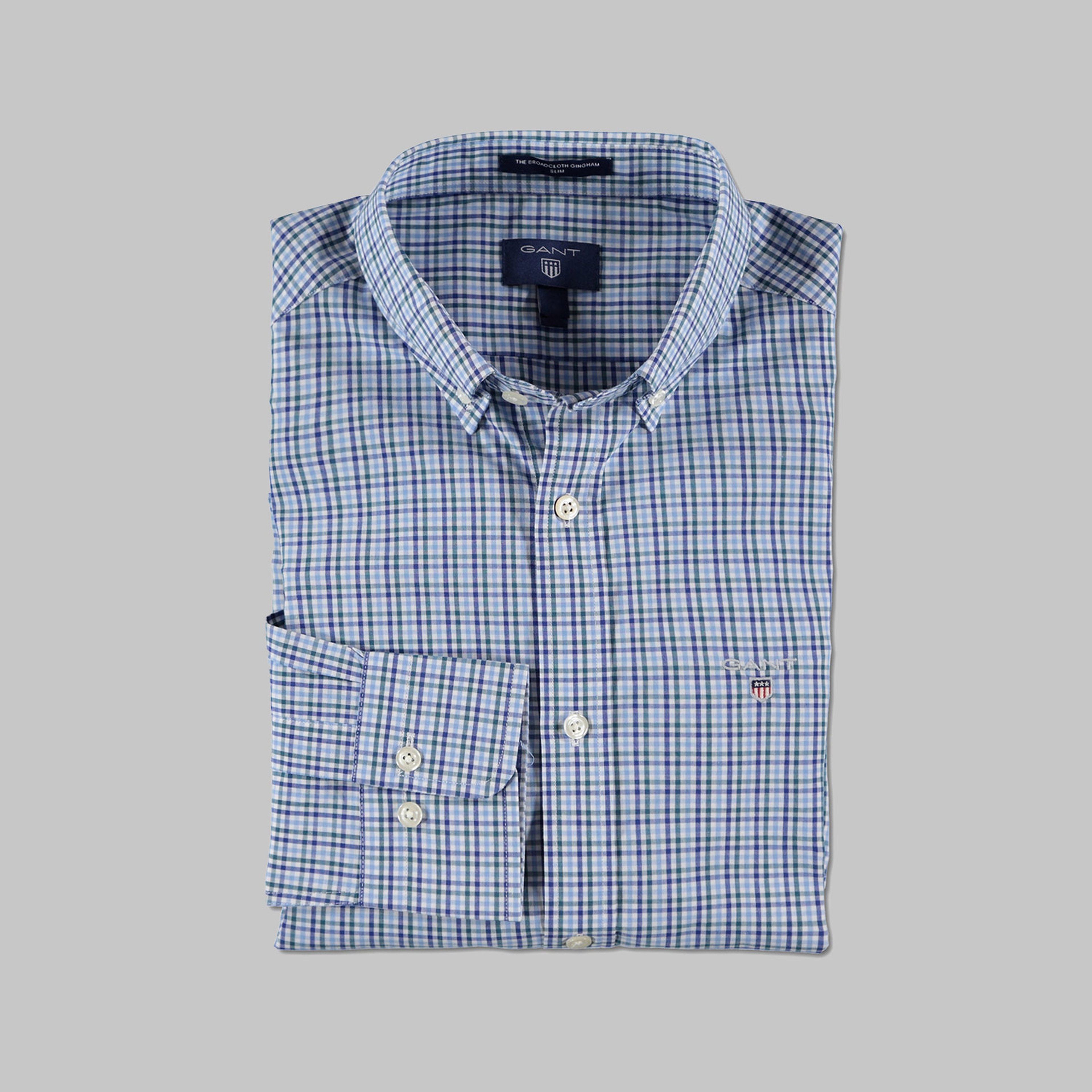 Gant Erkek Mavi Kareli Slim Fit Gömlek