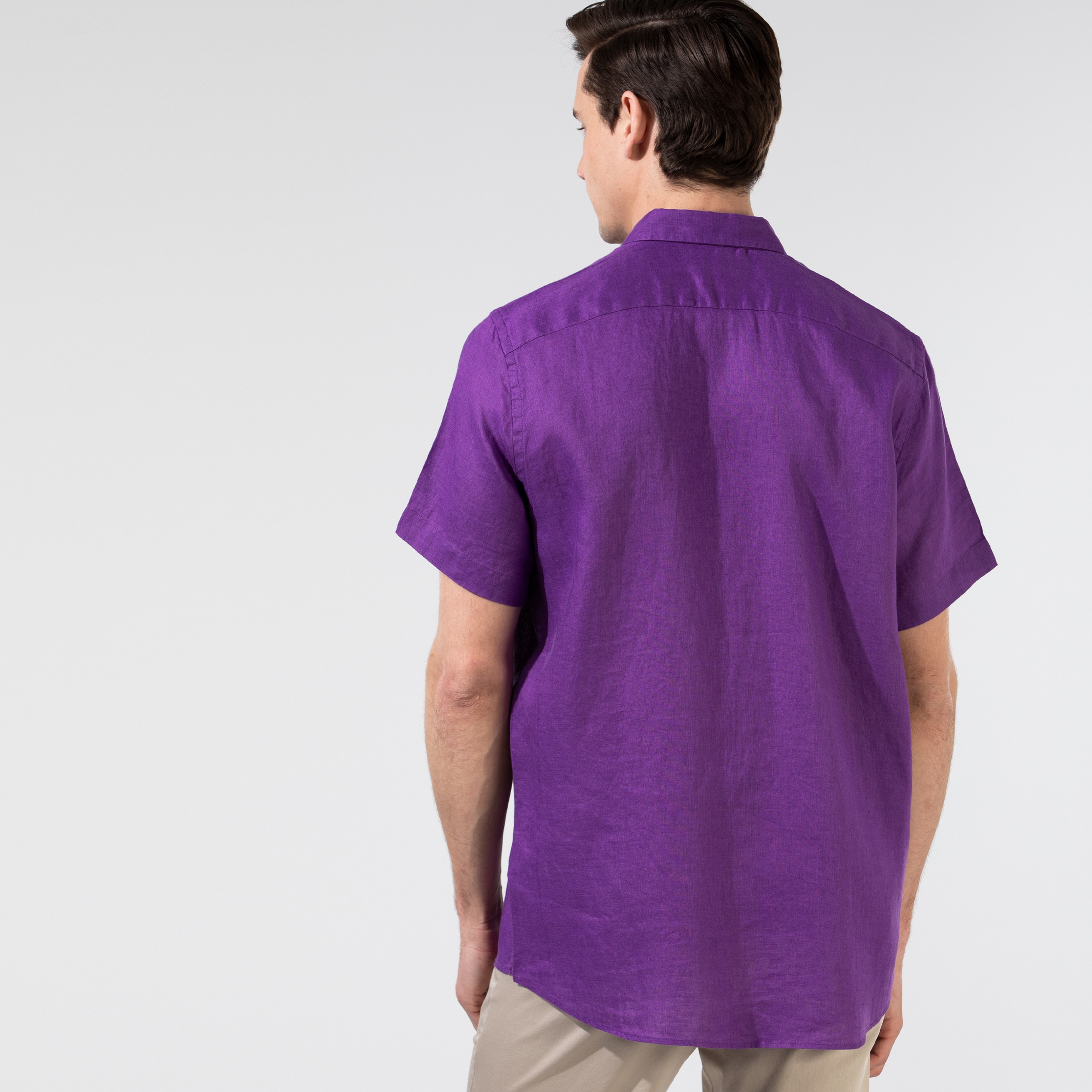 NAUTICA Erkek Classic Fit Mor Kısa Kollu Keten Gömlek