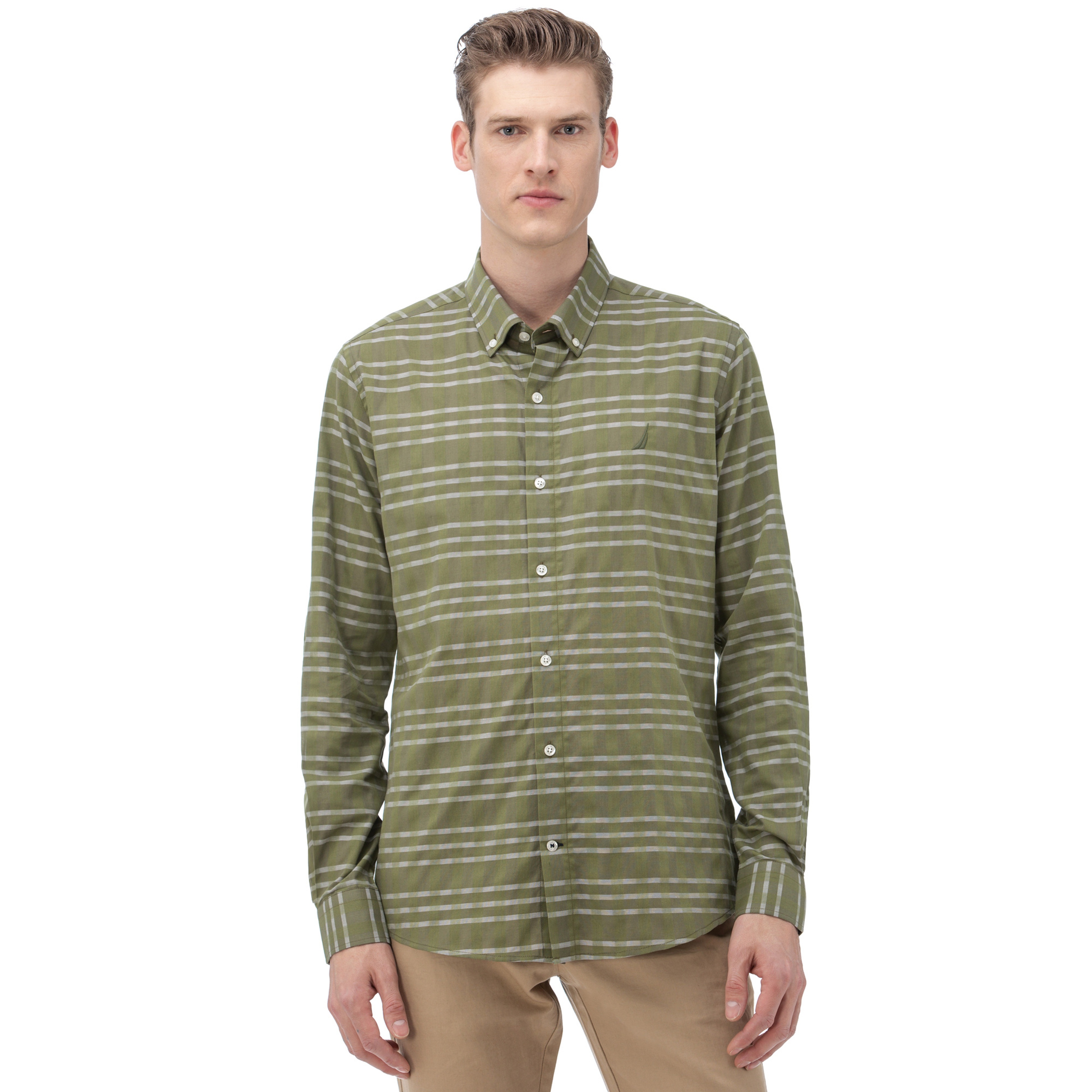 NAUTICA Erkek Slim Fit Haki Gömlek