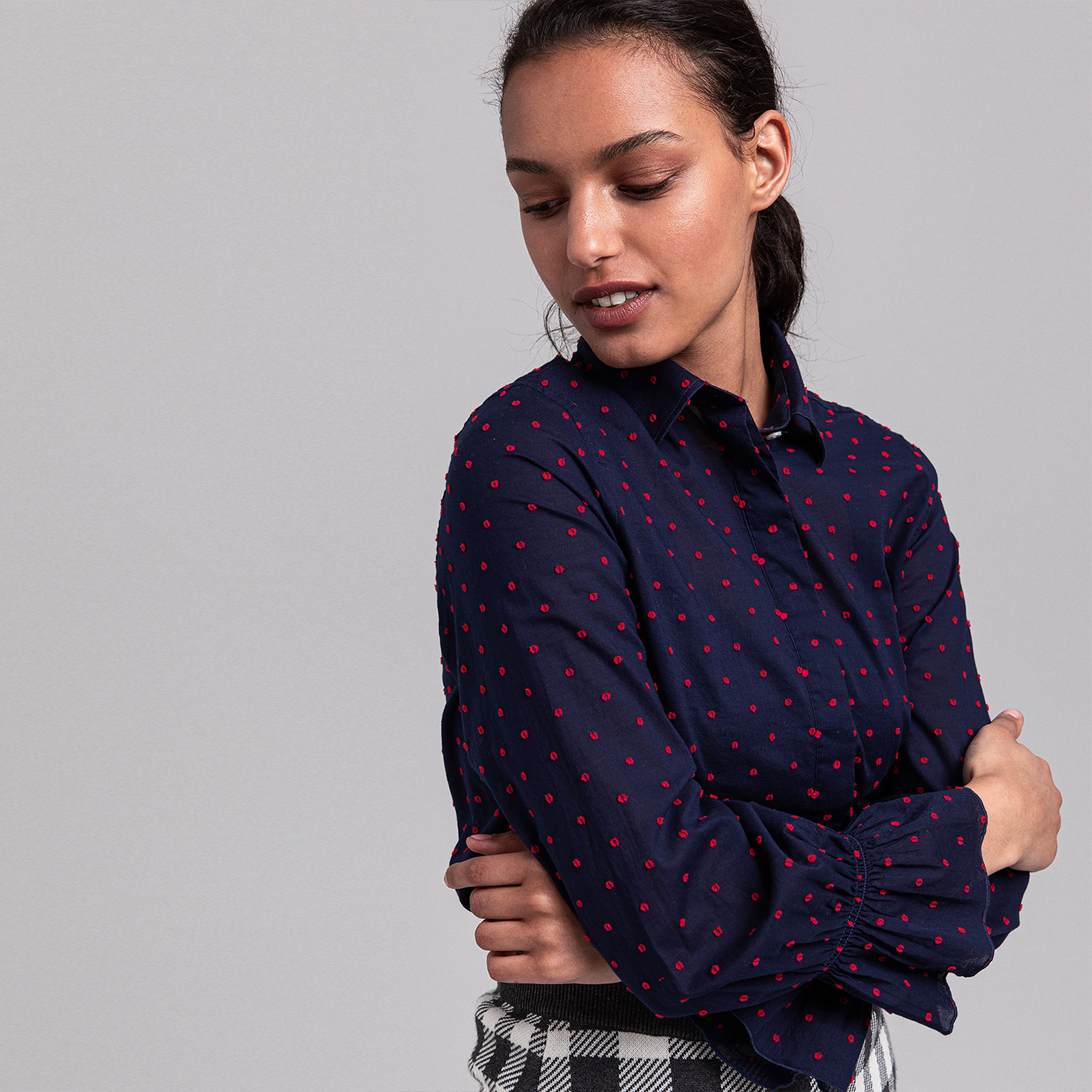 GANT Kadın Lacivert Desenli Regular Fit Gömlek