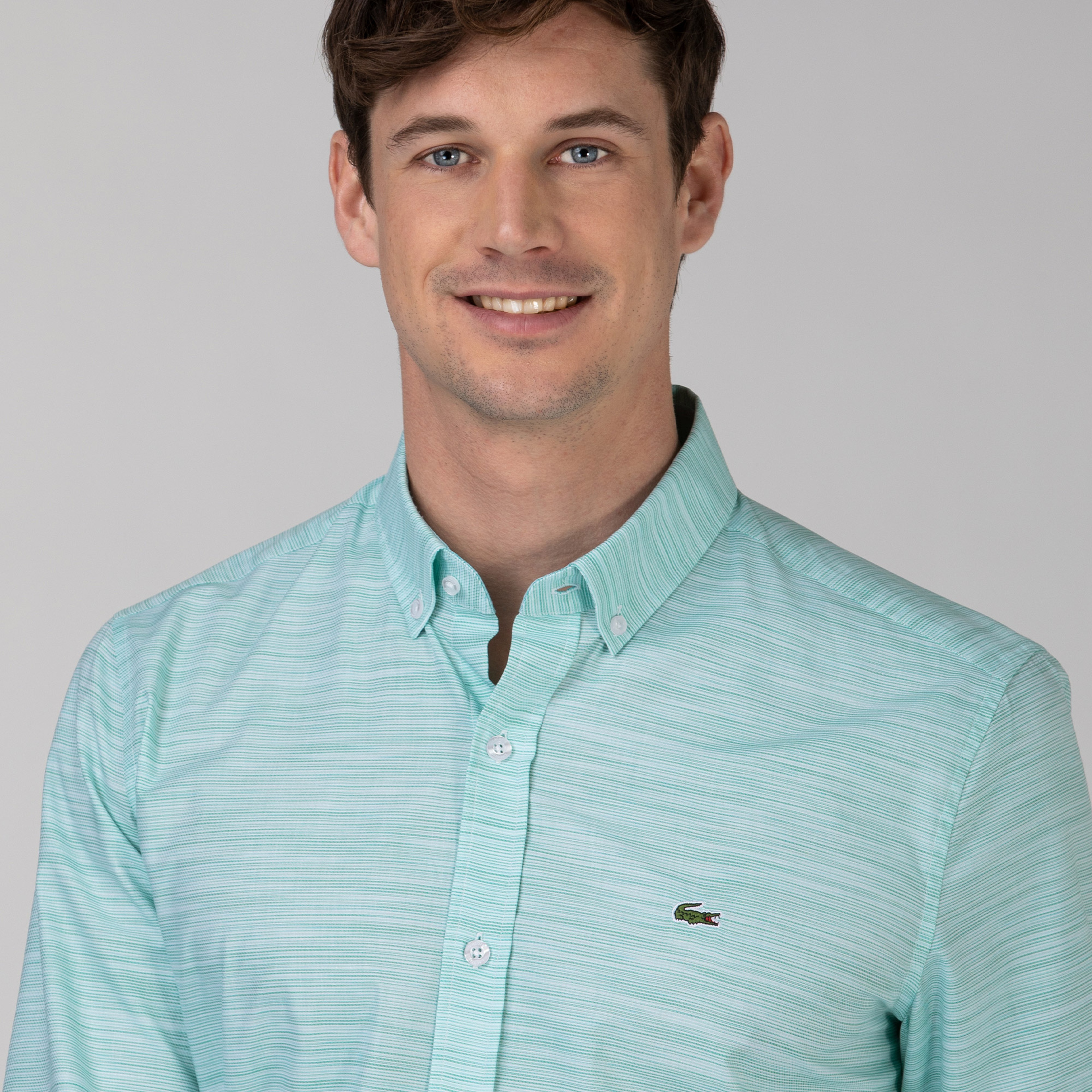 Lacoste Erkek Slim Fit Desenli Açık Yeşil Gömlek