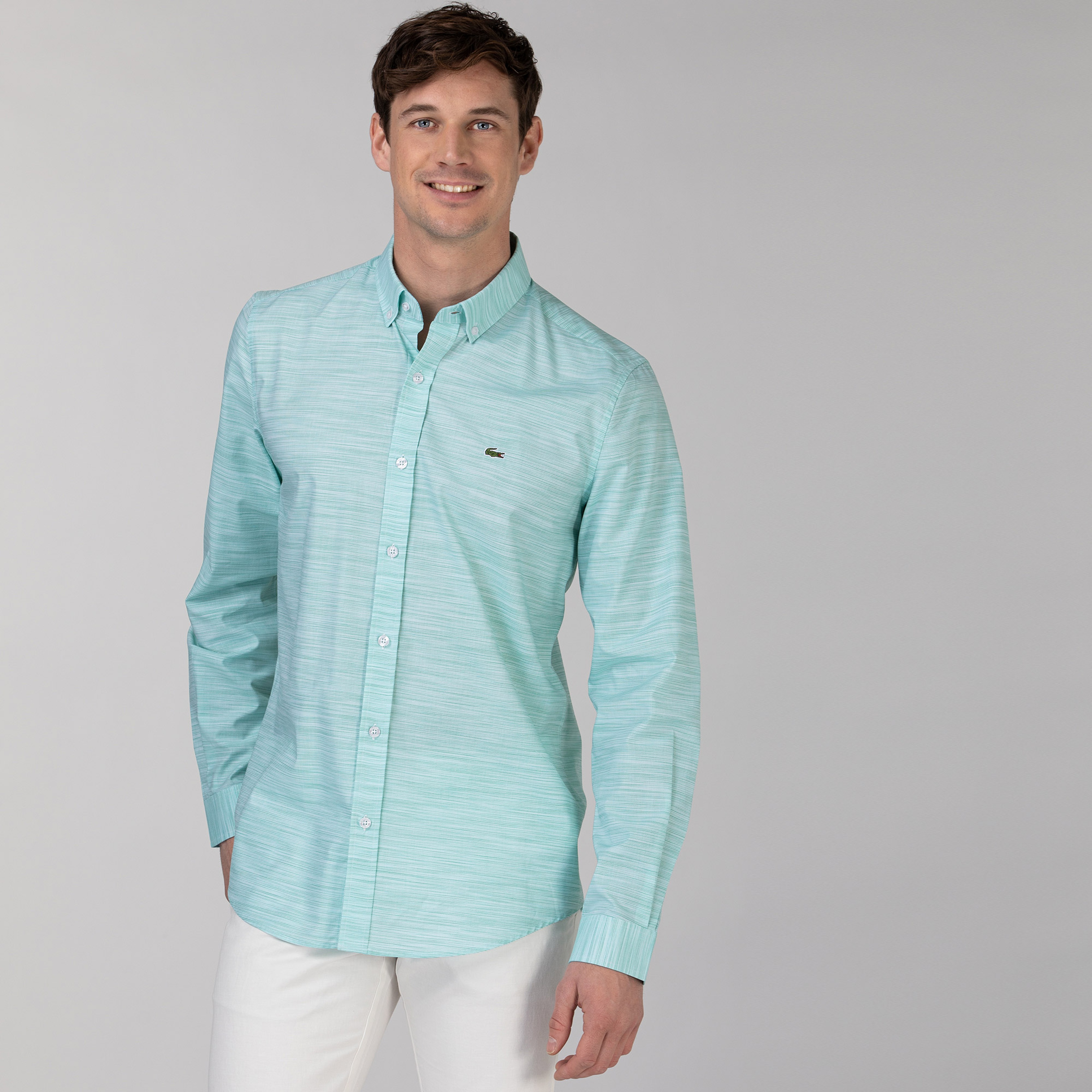 Lacoste Erkek Slim Fit Desenli Açık Yeşil Gömlek