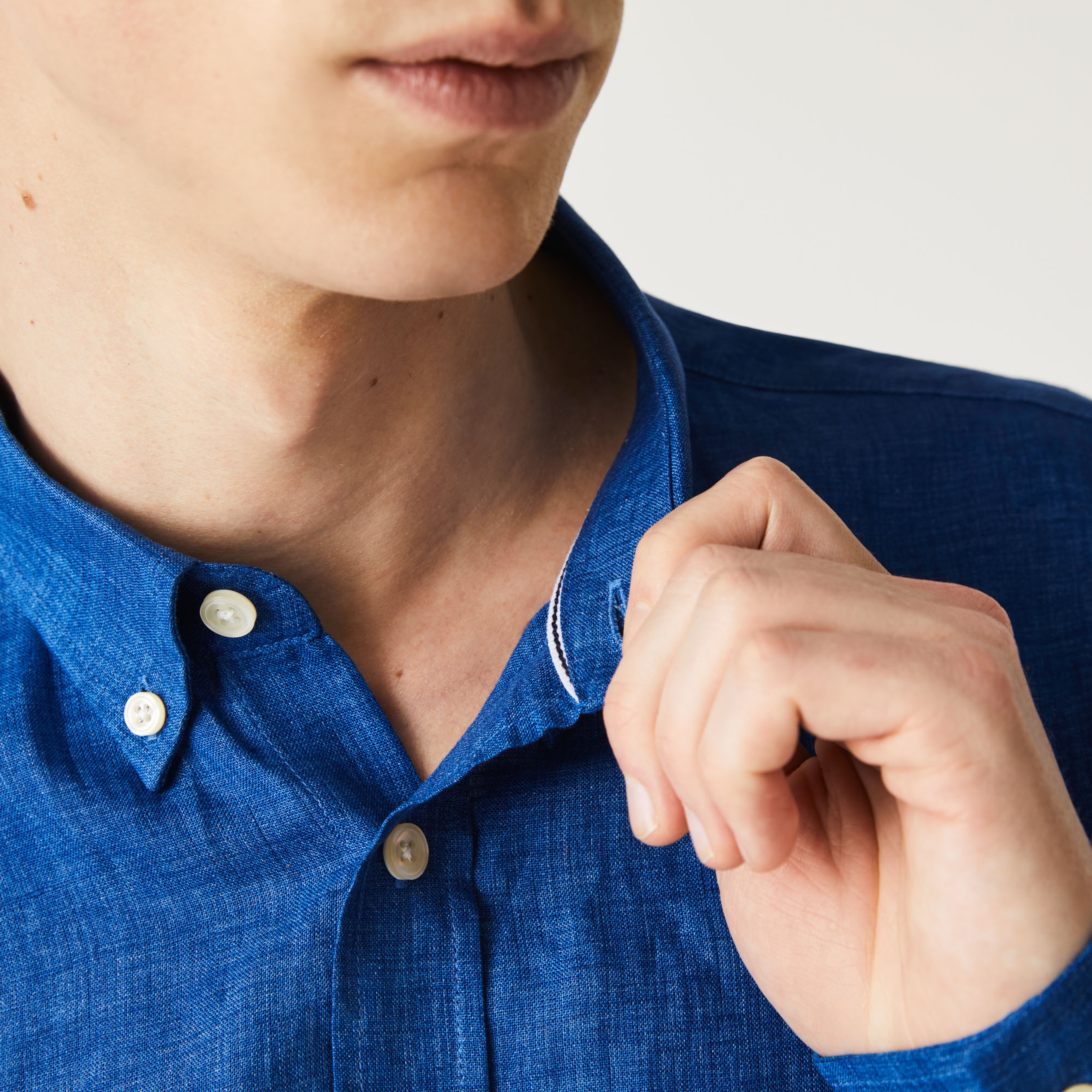 Lacoste Erkek Regular Fit Keten Saks Mavi Gömlek