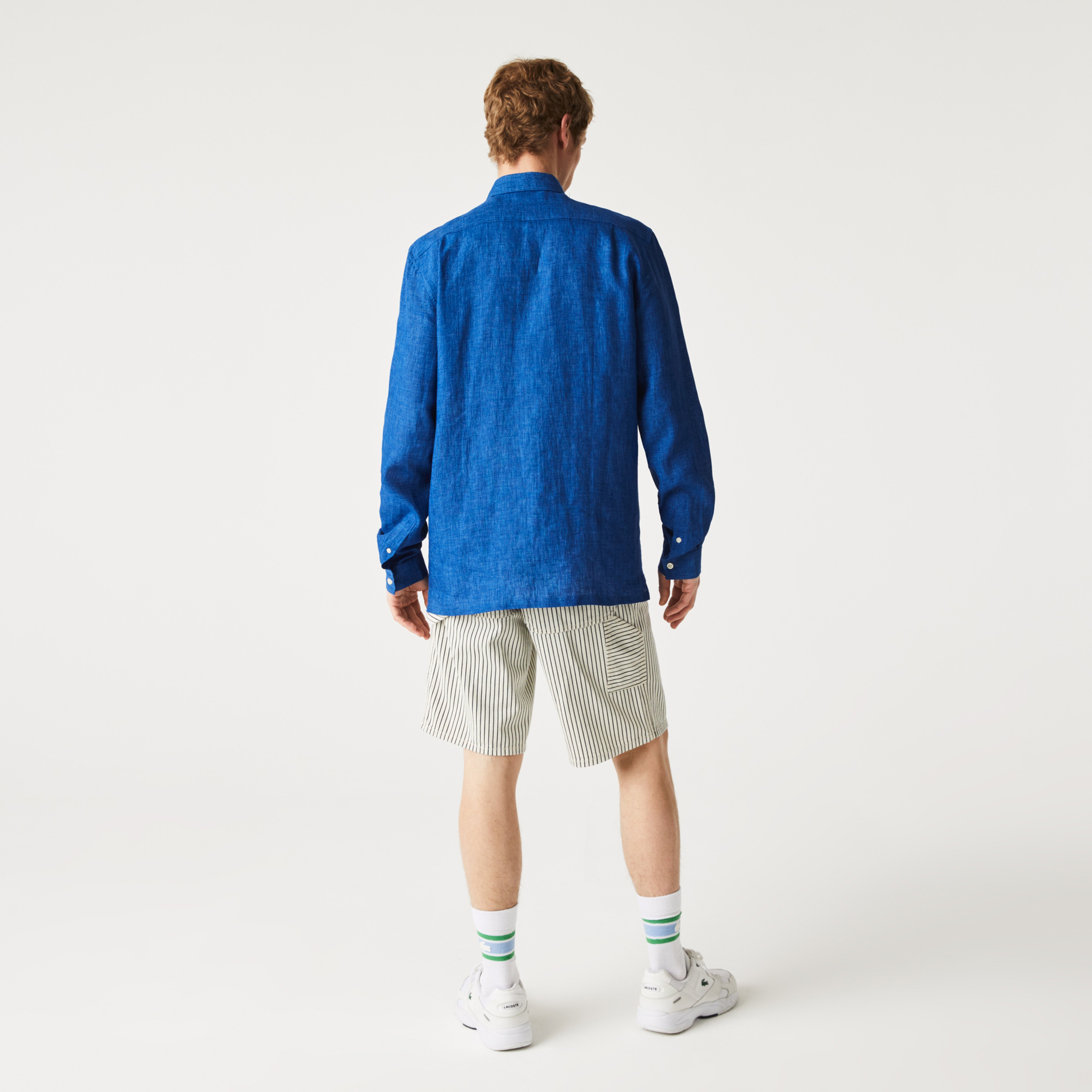 Lacoste Erkek Regular Fit Keten Saks Mavi Gömlek