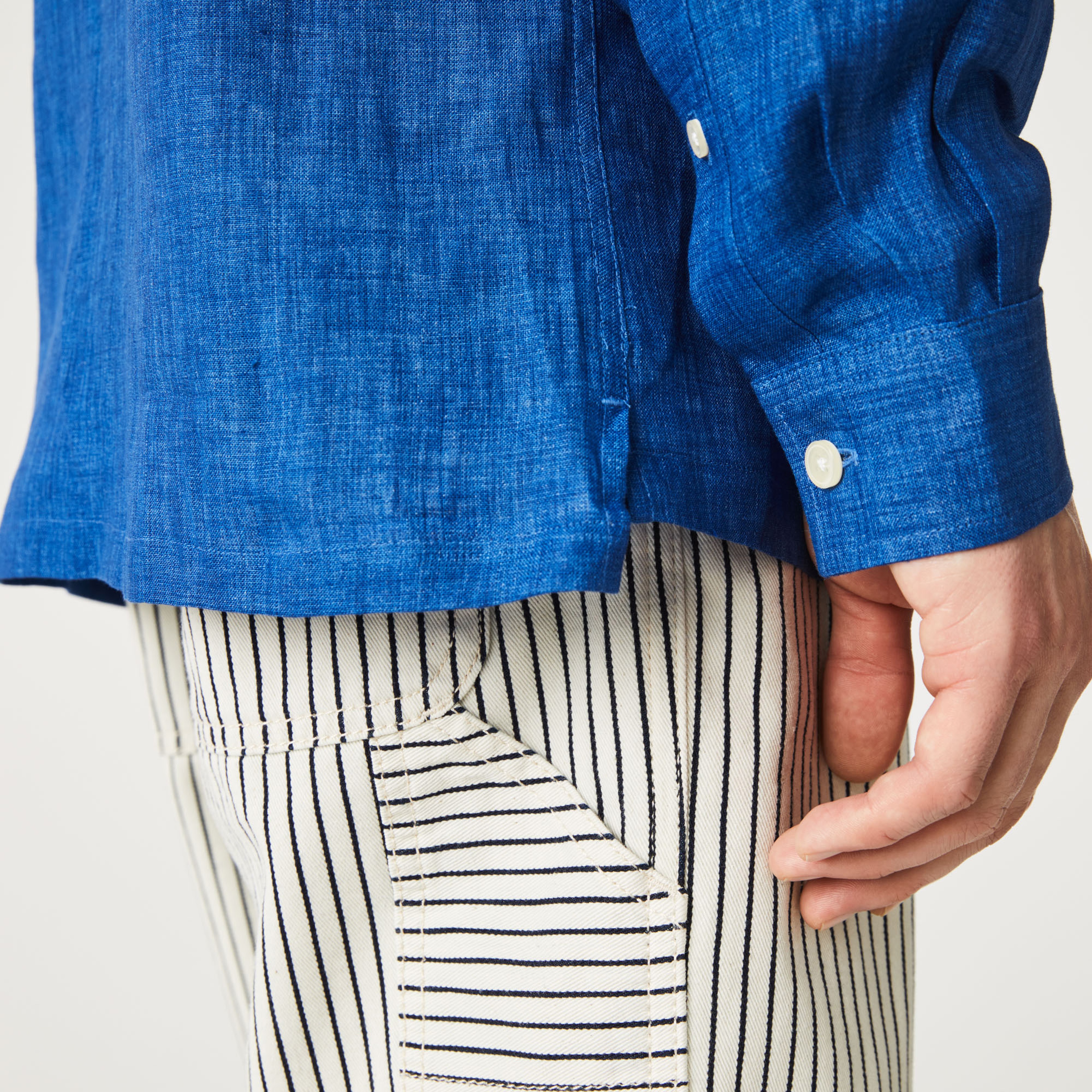 Lacoste Erkek Regular Fit Keten Saks Mavi Gömlek